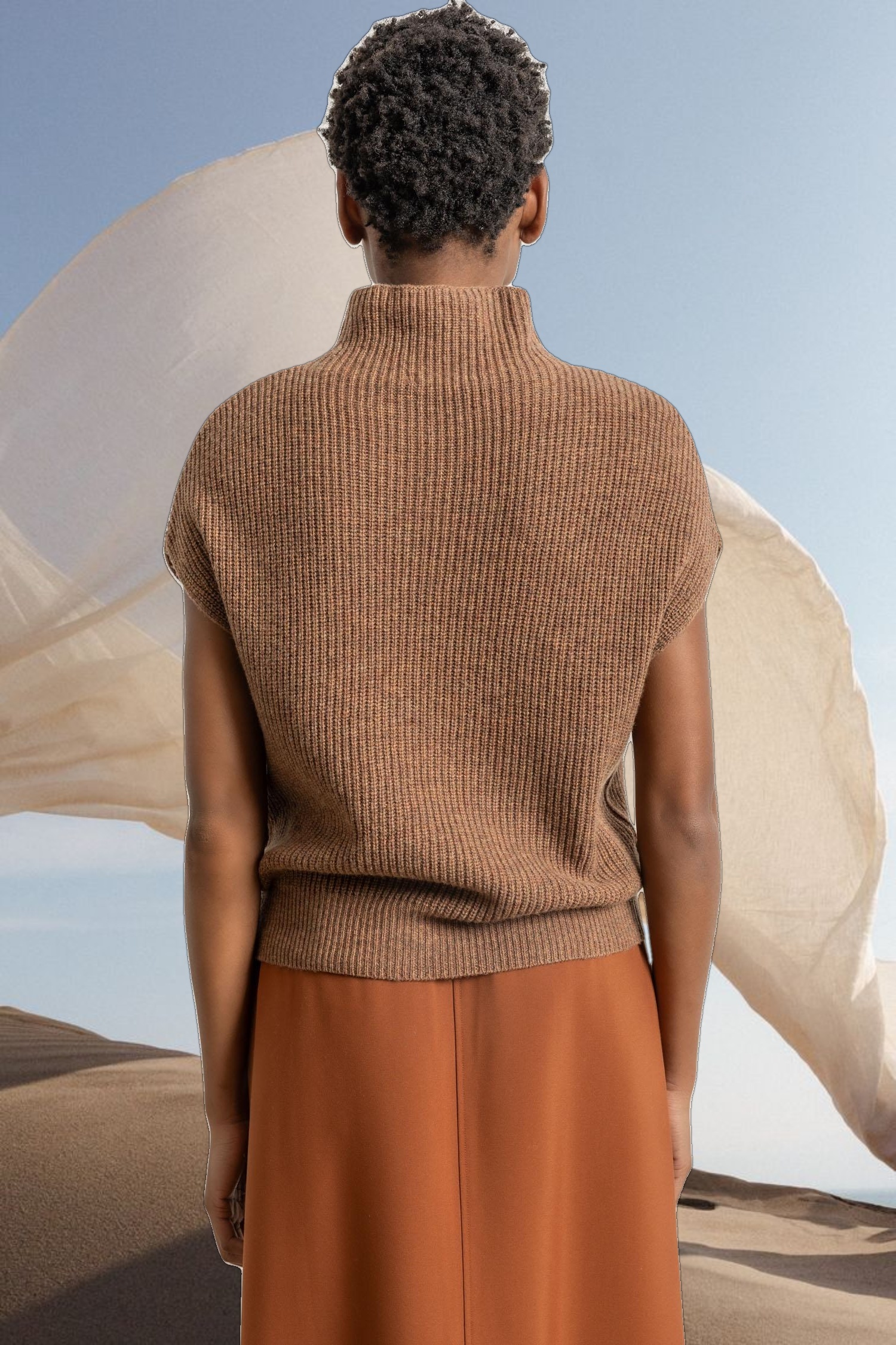 Ribbed Funnel Neck Sweater