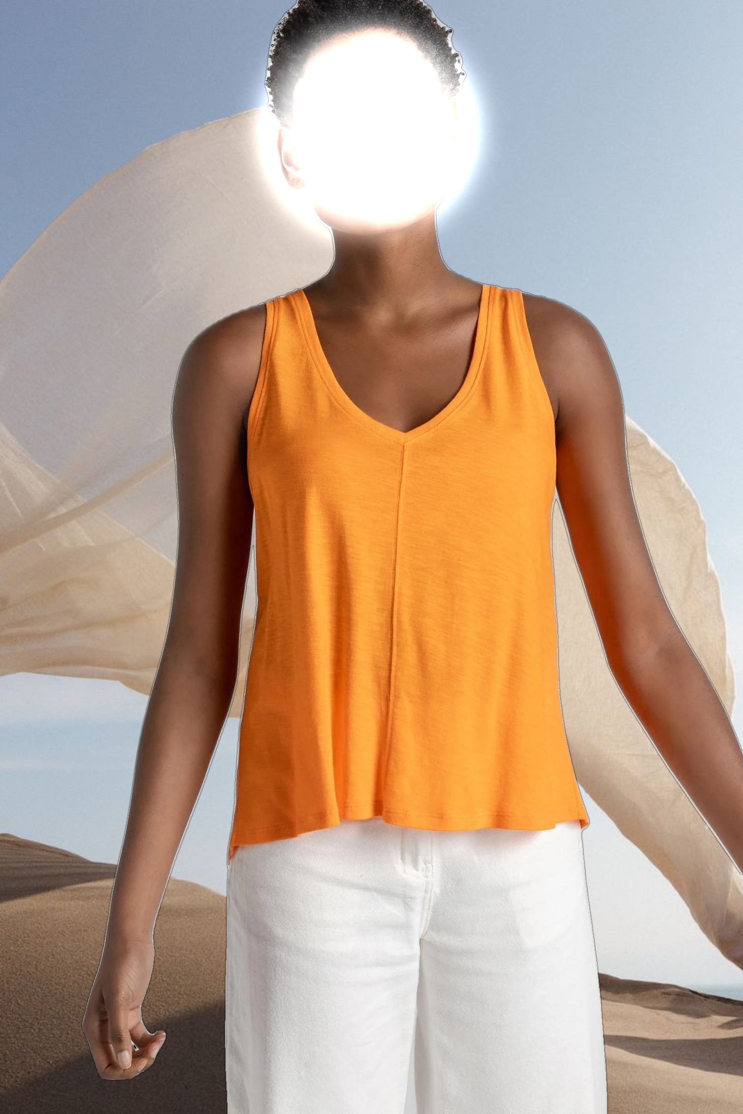 Shirred Back V-Neck Tank