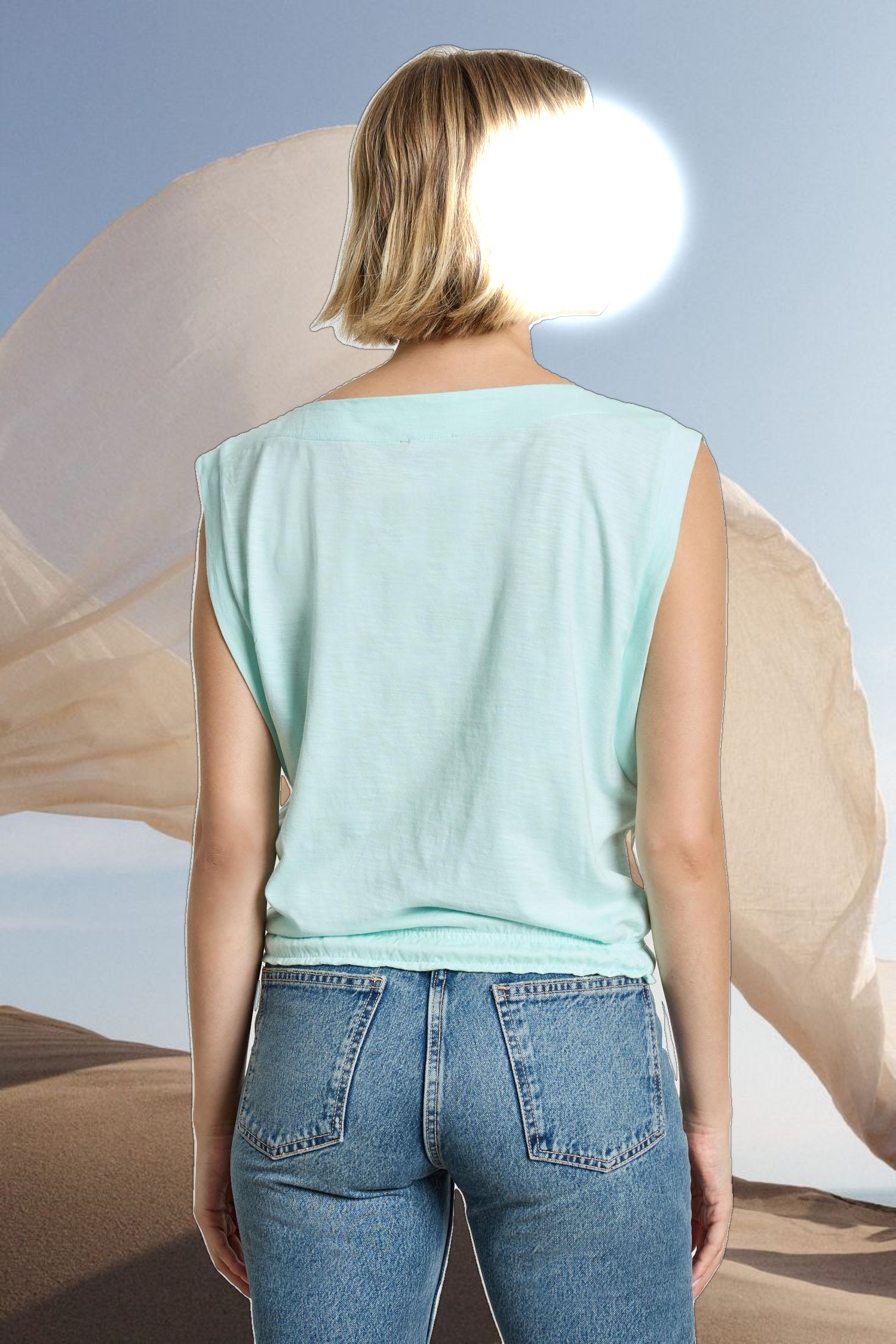 Elastic Hem Boatneck Top