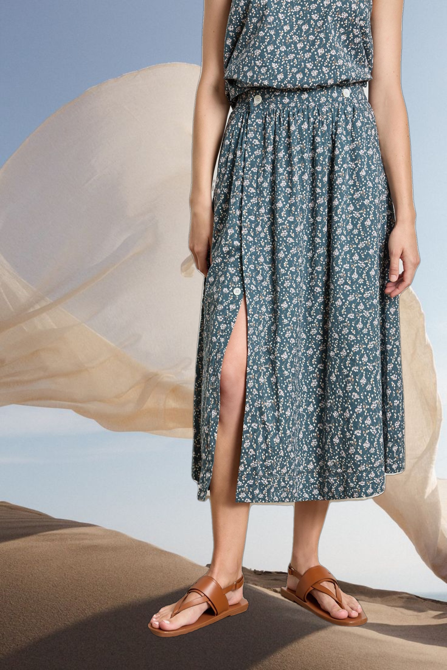 Faux Wrap Long Skirt