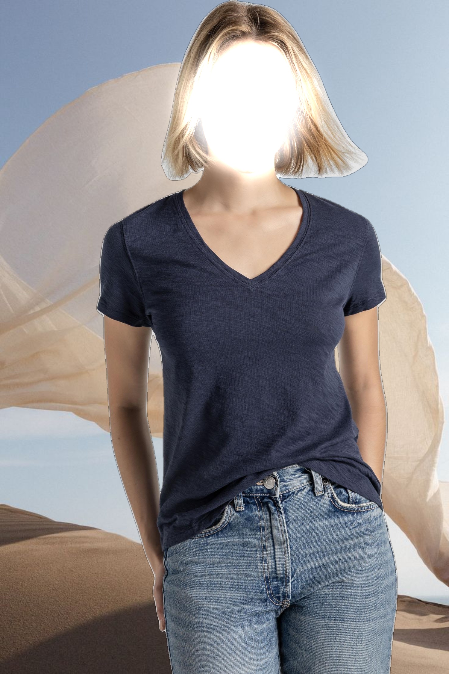 V-Neck Short Sleeve Back Seam Tee