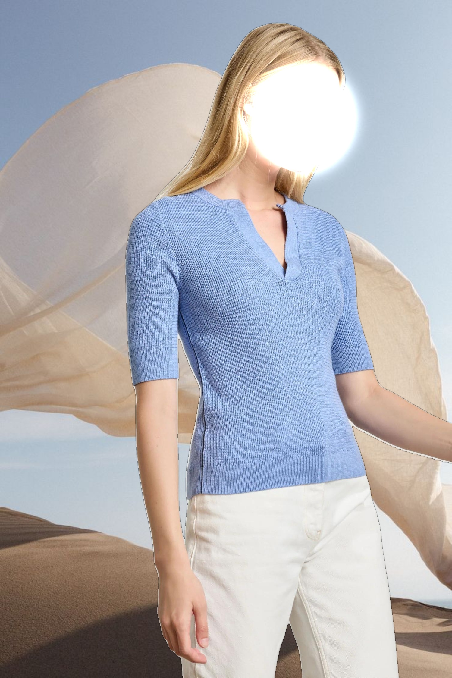 Elbow Sleeve Split Neck Sweater