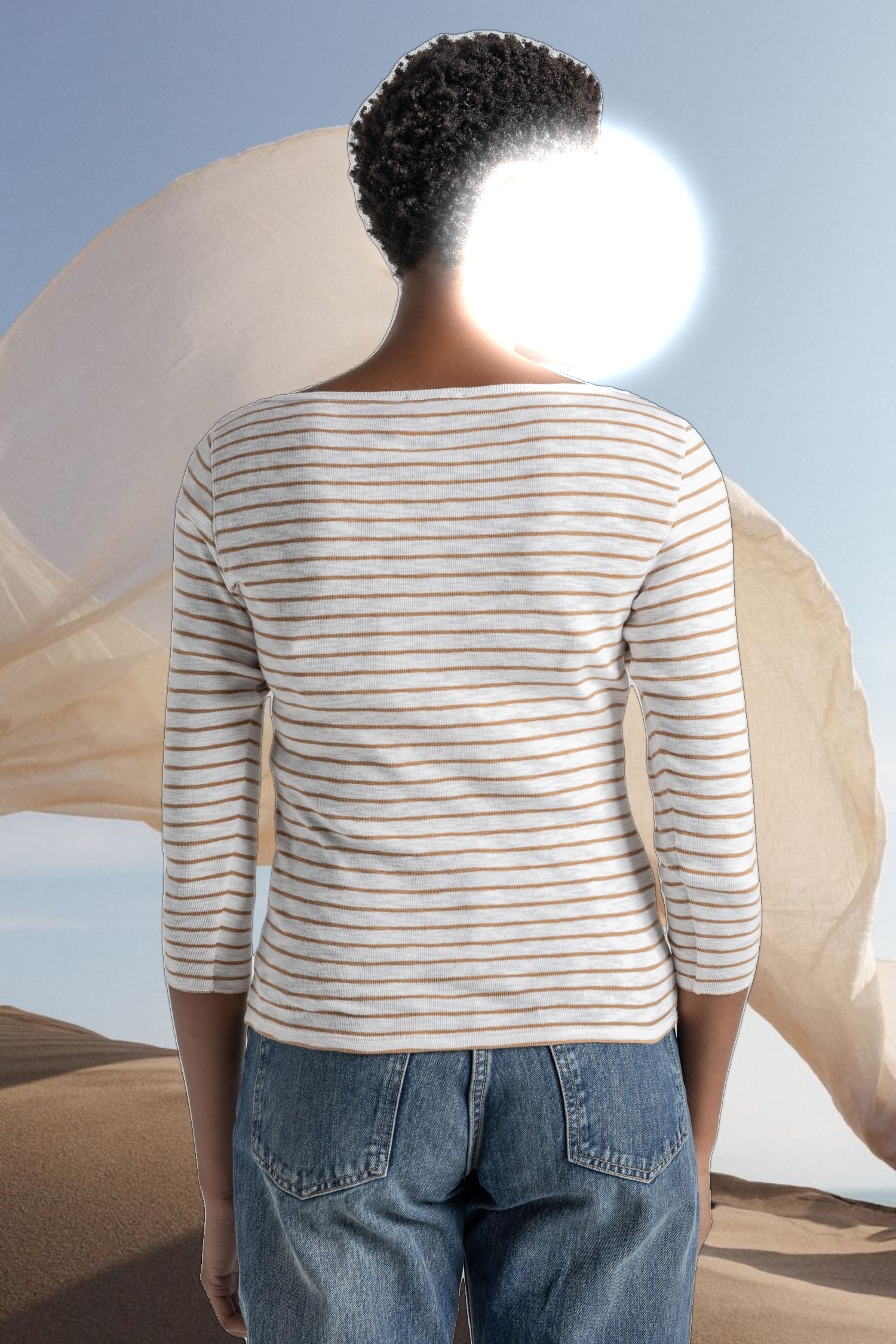 Striped 3/4 Sleeve Boatneck