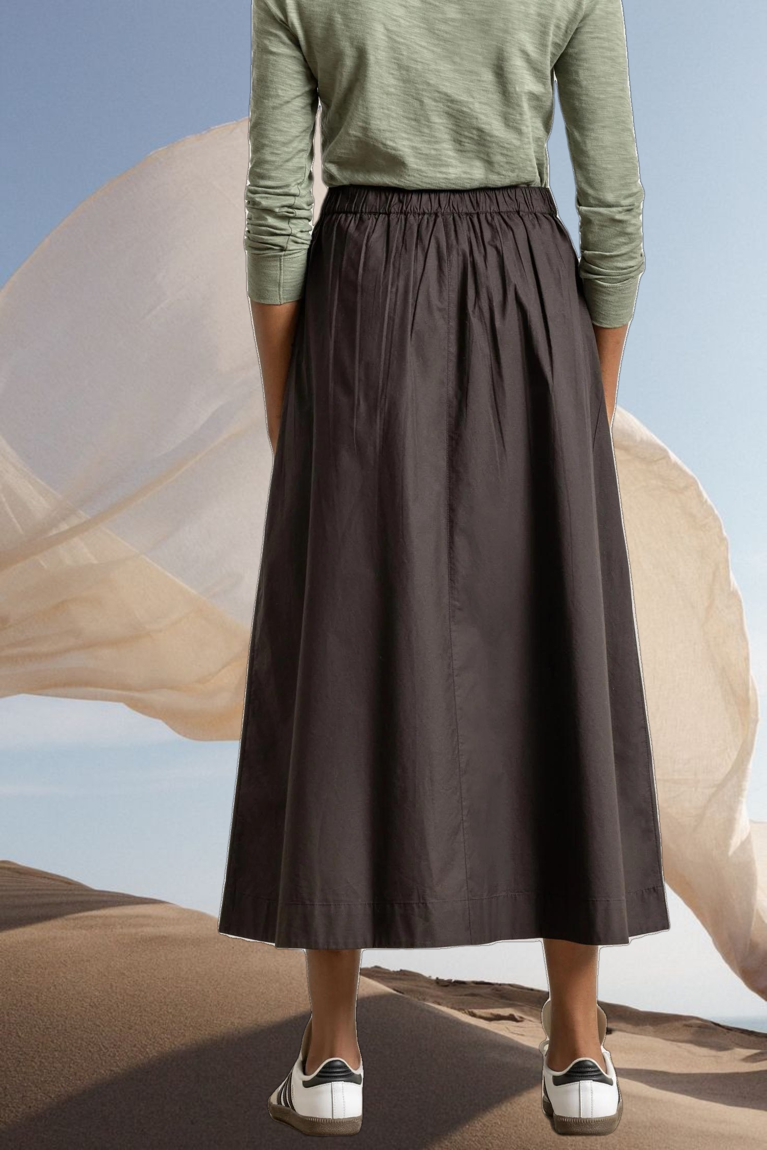 Poplin Button Front Skirt