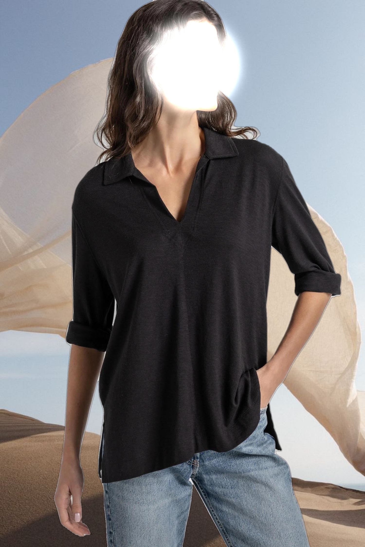 3/4 Sleeve Split Neck Tunic