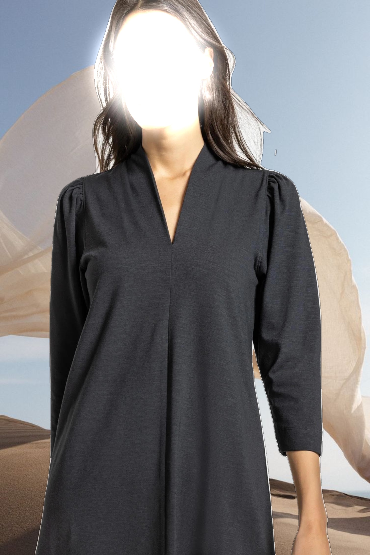 Full Sleeve Split Neck Dress