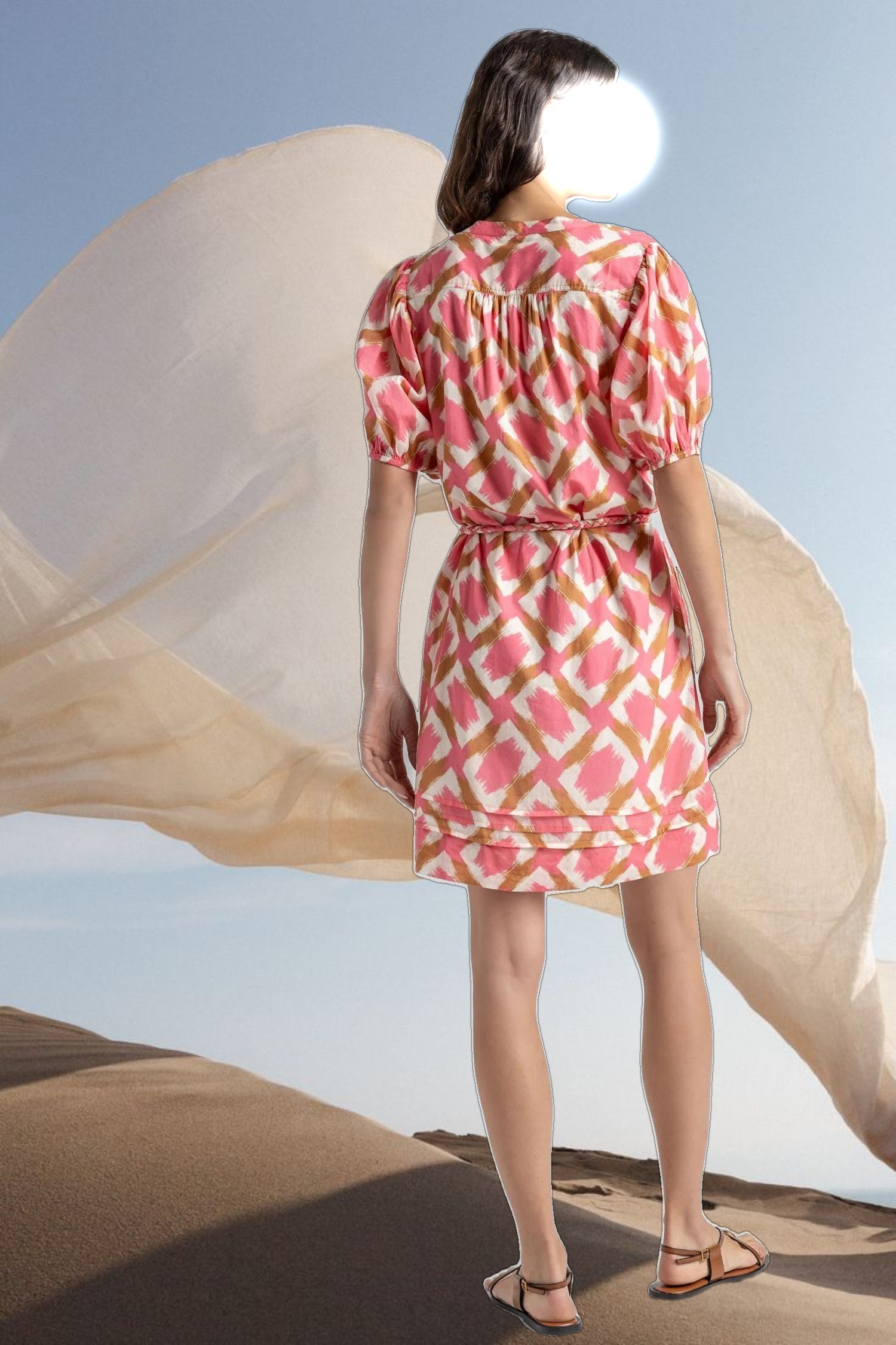 Shirred Elbow Sleeve Dress