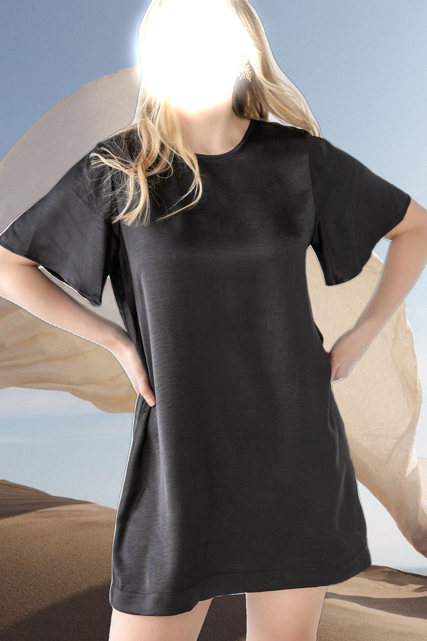 Flutter Sleeve Satin Dress