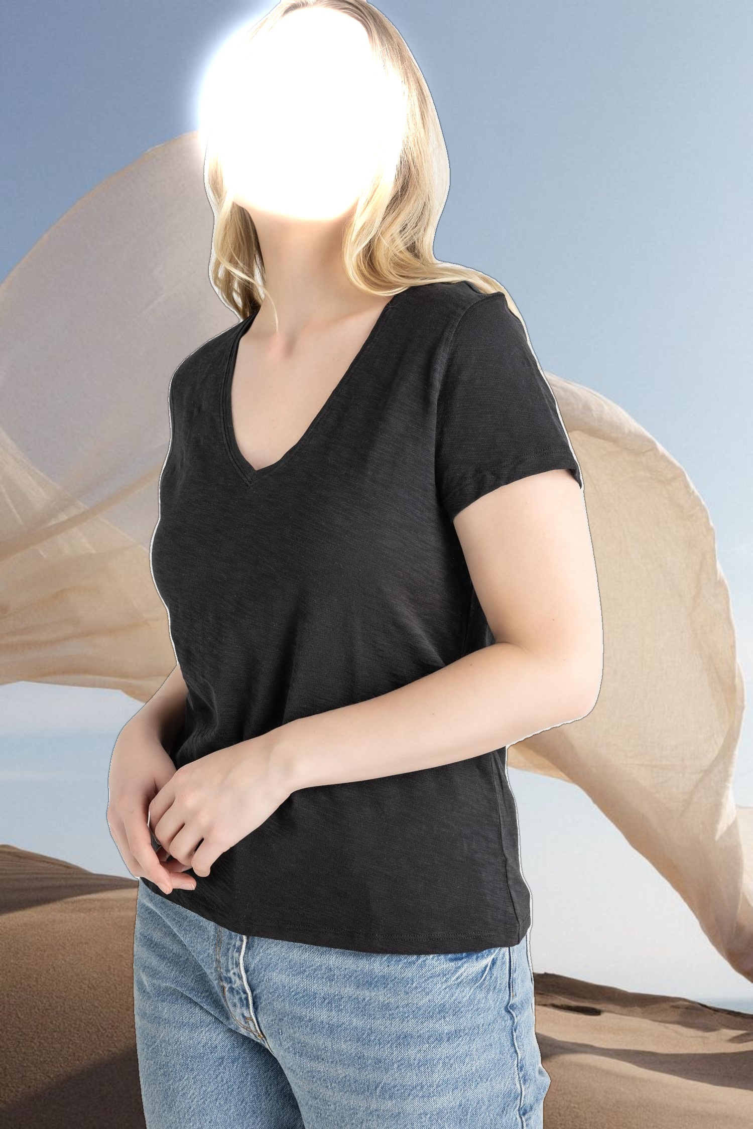 V-Neck Short Sleeve Back Seam Tee