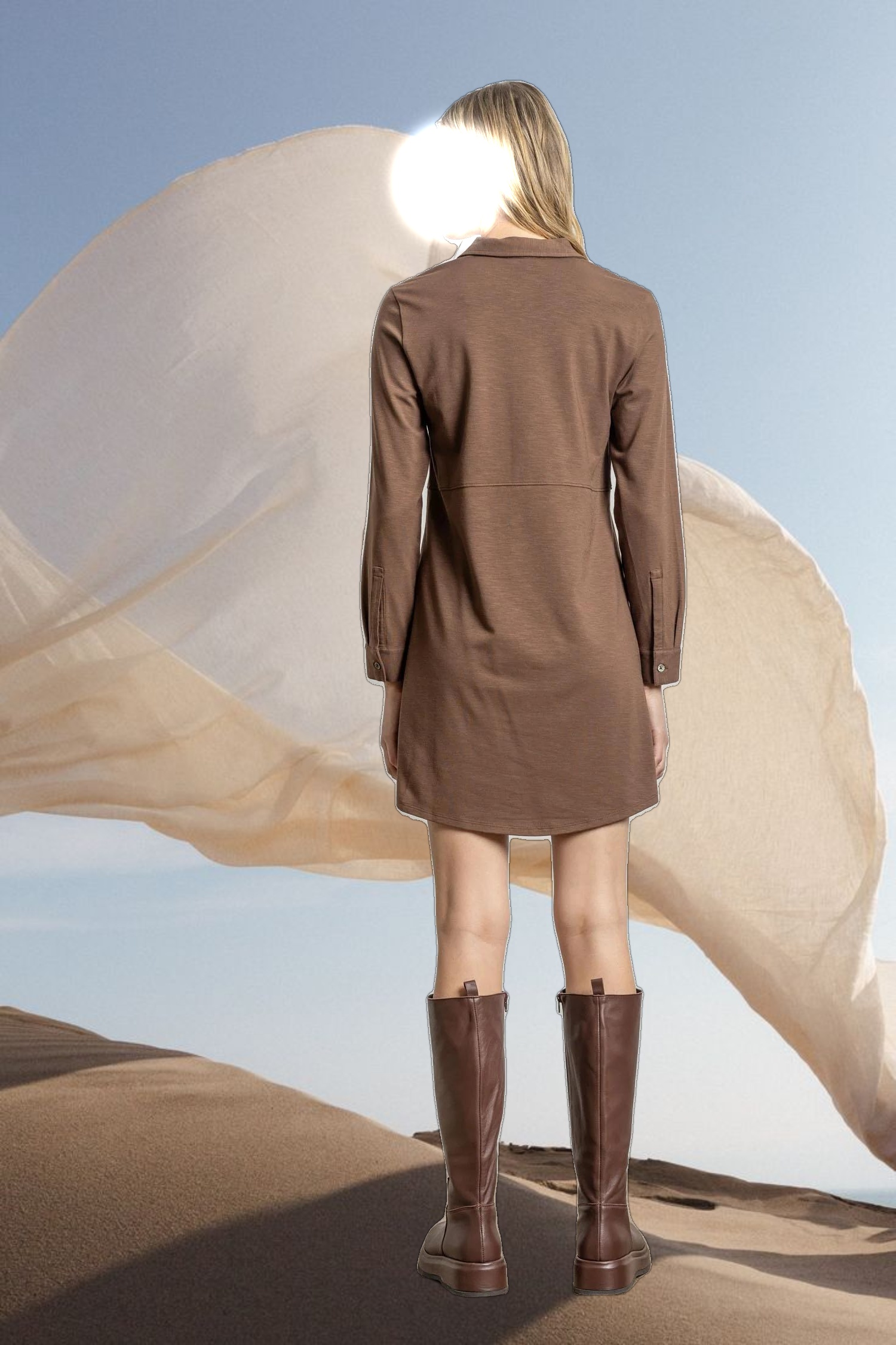 Long Sleeve Seamed Shirt Dress