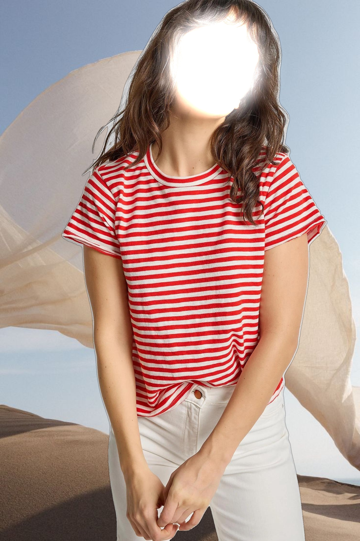 Striped Cap Sleeve Crewneck