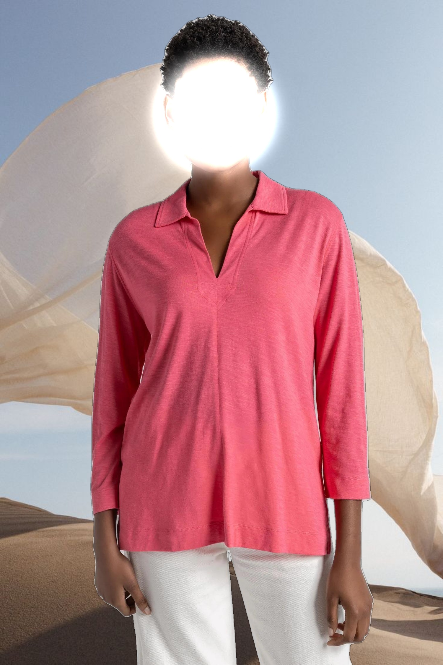 3/4 Sleeve Split Neck Tunic