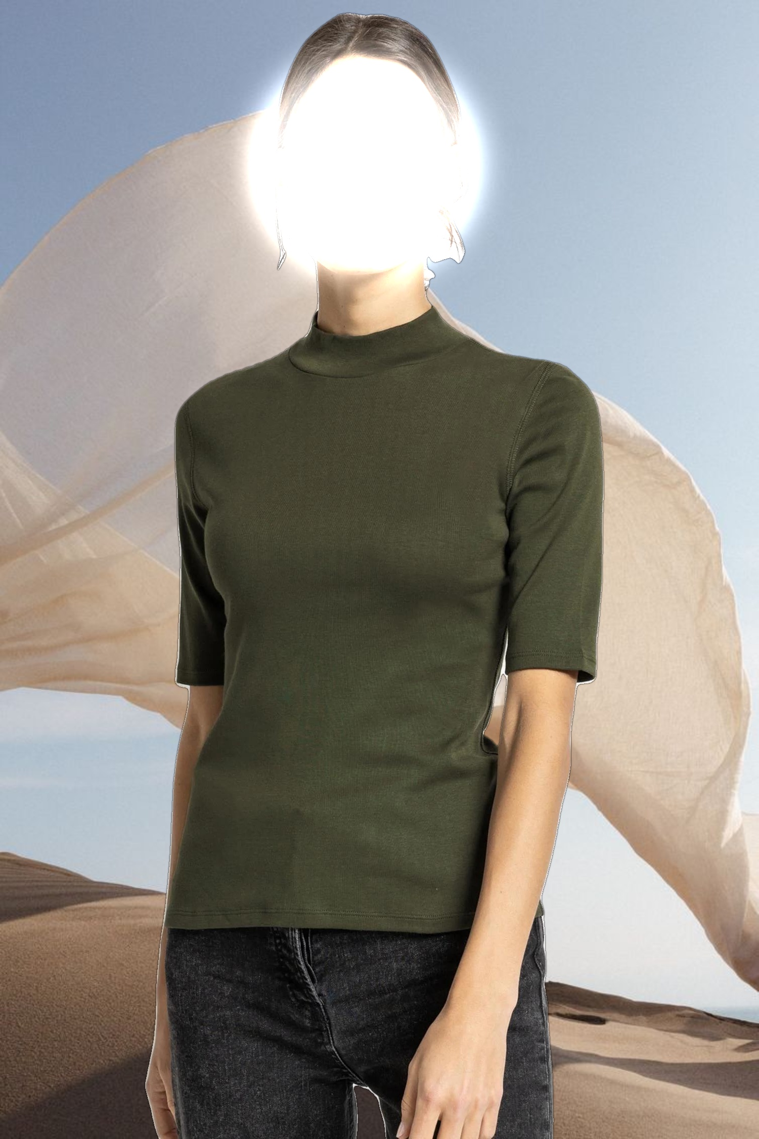 Elbow Sleeve Mock Neck