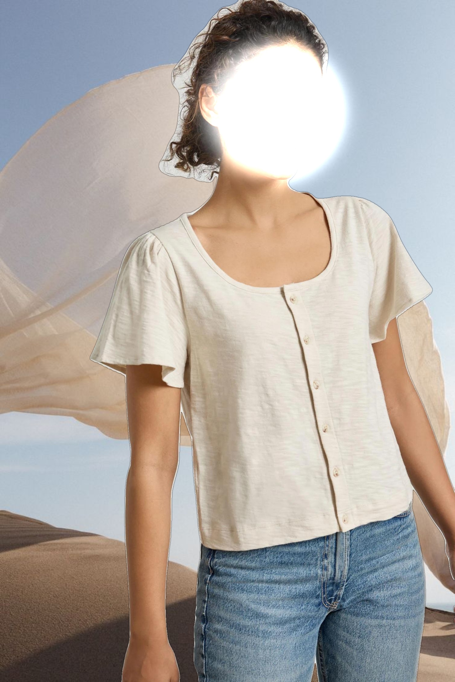 Button Front Flutter Sleeve