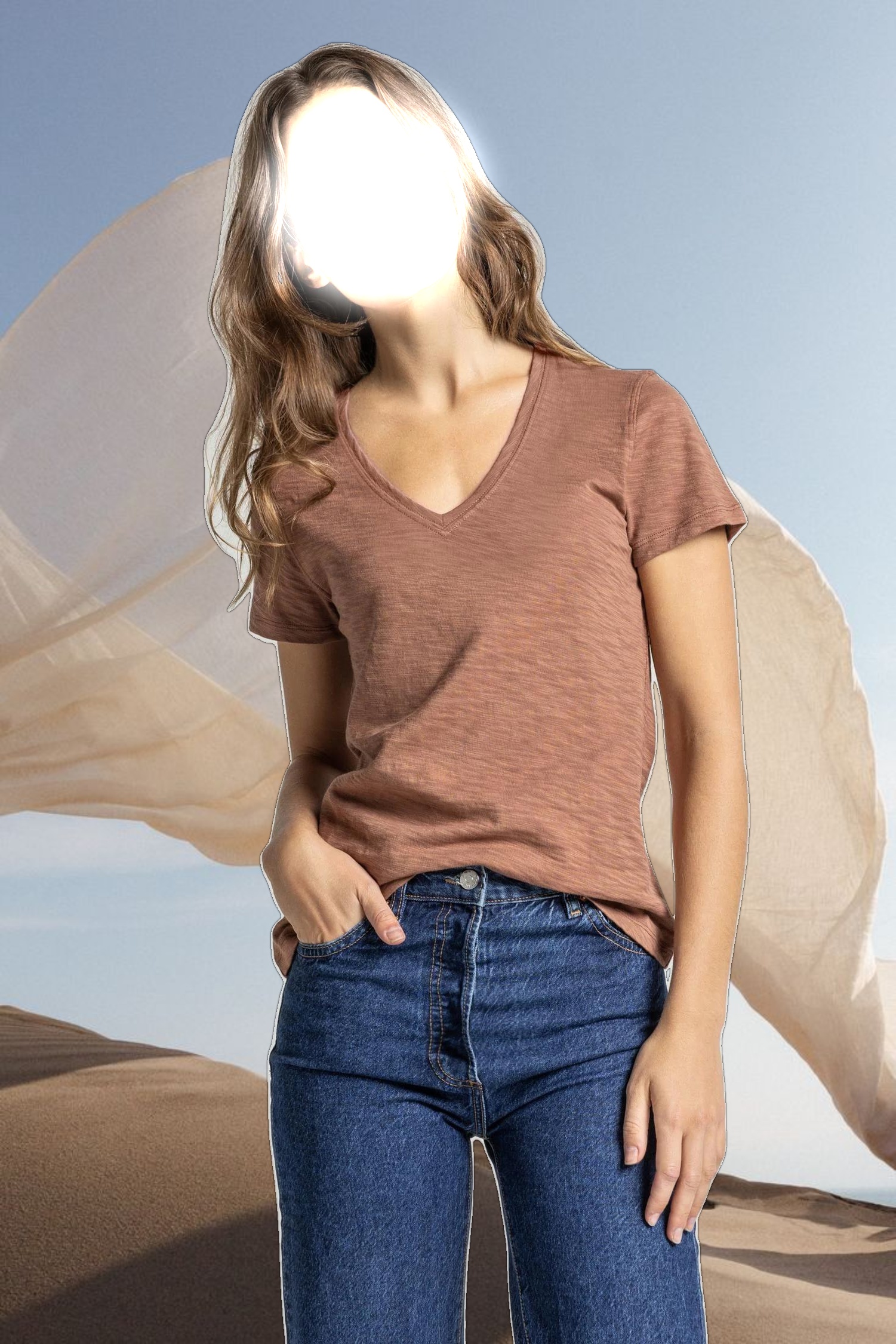 V-Neck Short Sleeve Back Seam Tee