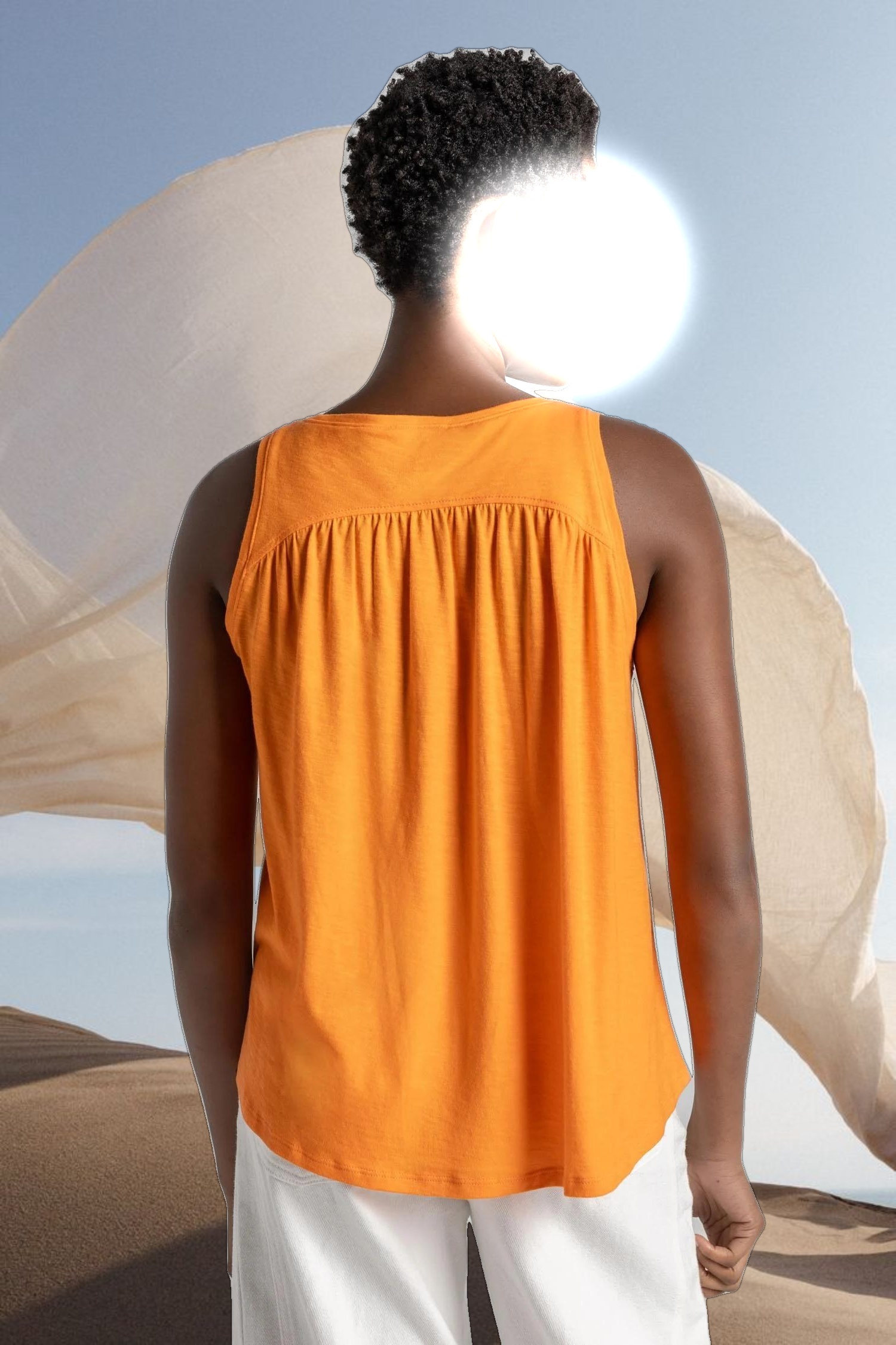 Shirred Back V-Neck Tank