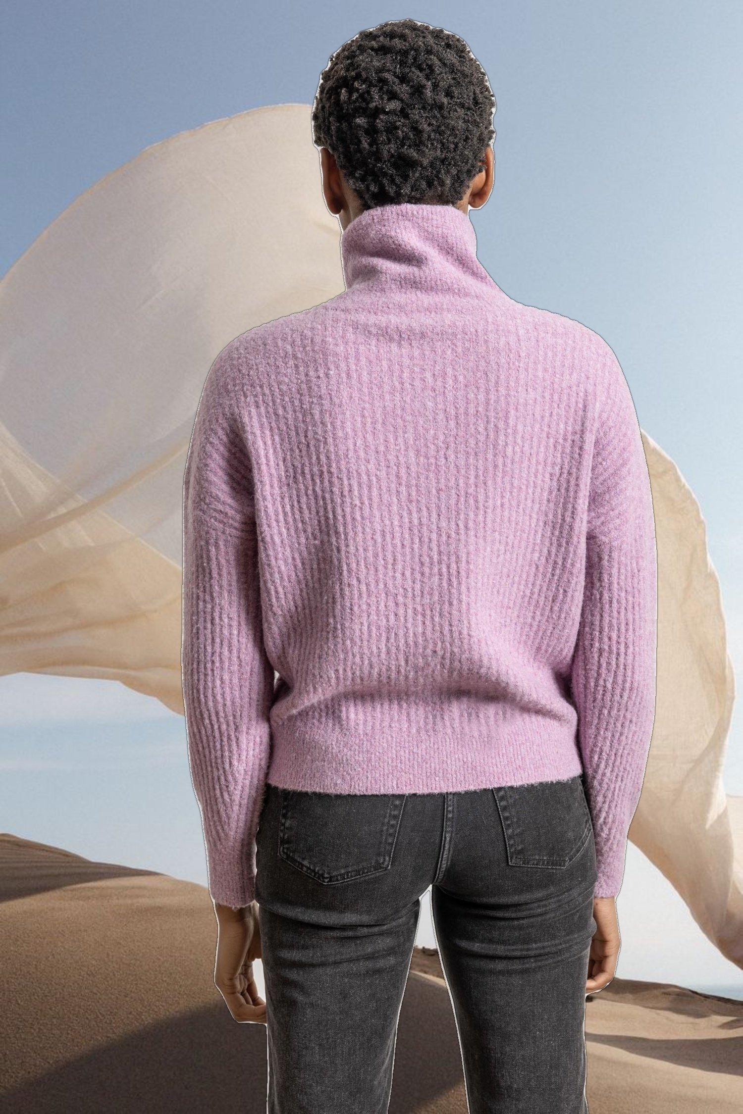 Ribbed Wrap Collar Sweater