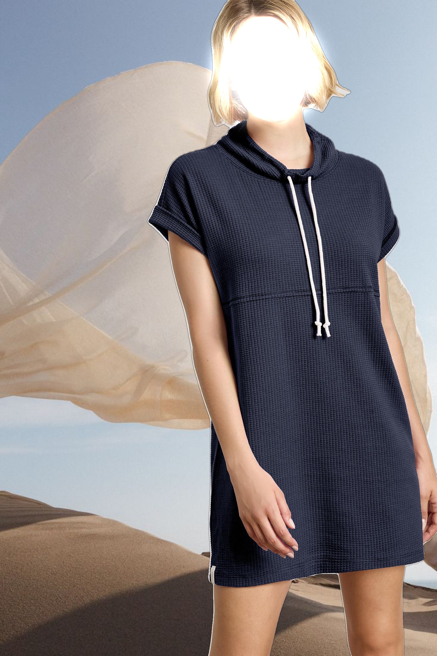Roll Sleeve Seamed Dress
