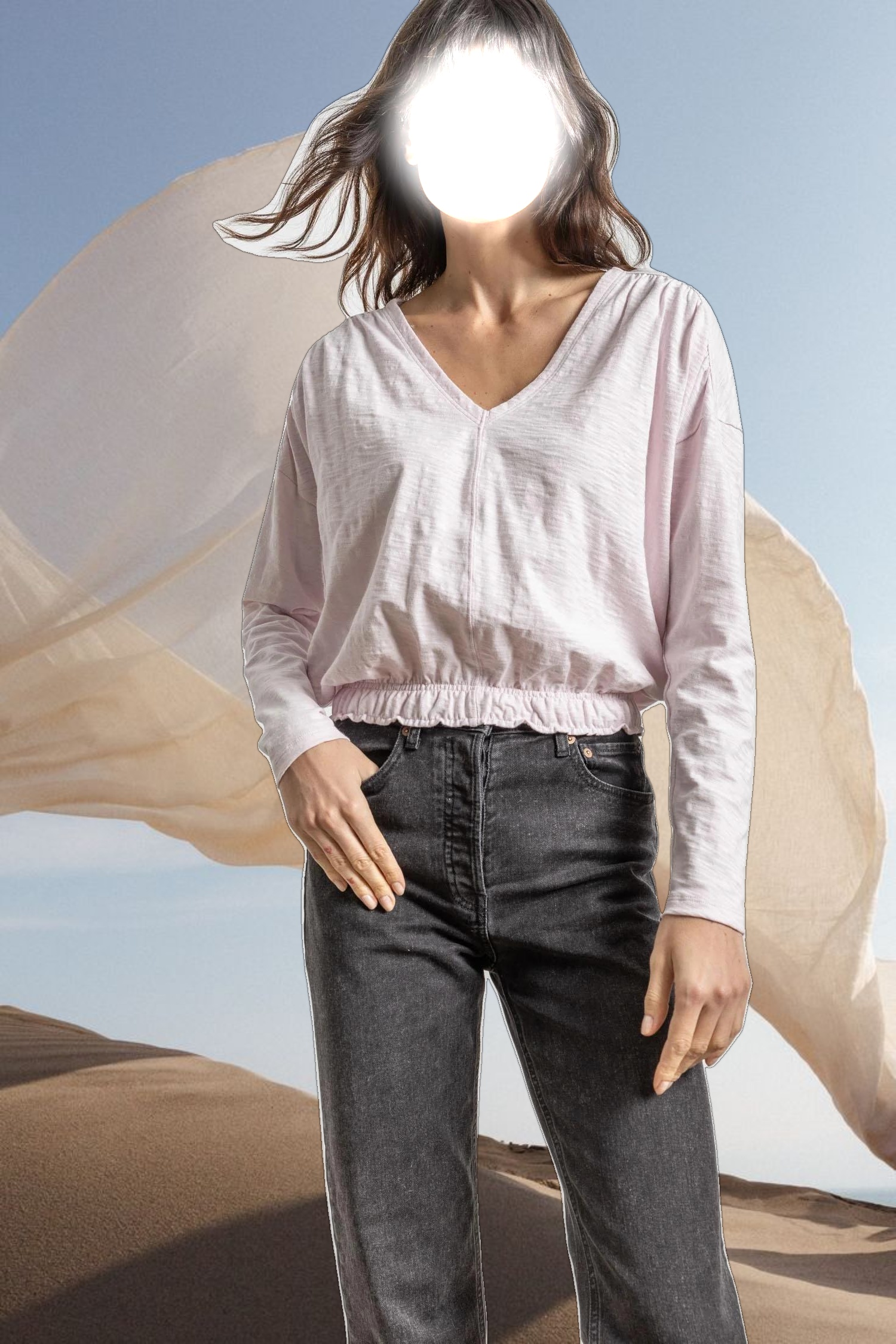 Elastic Hem Easy V-Neck