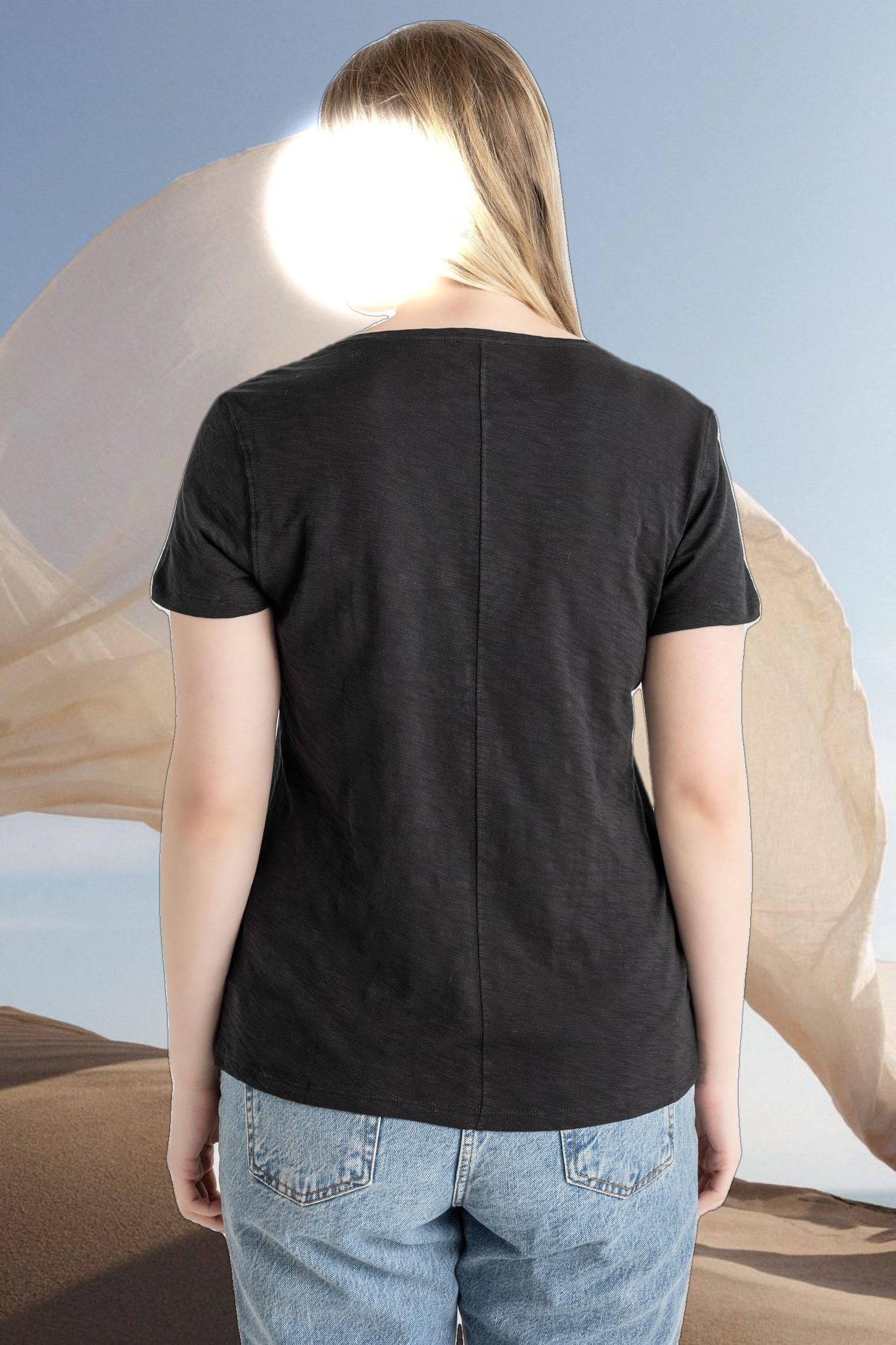 V-Neck Short Sleeve Back Seam Tee