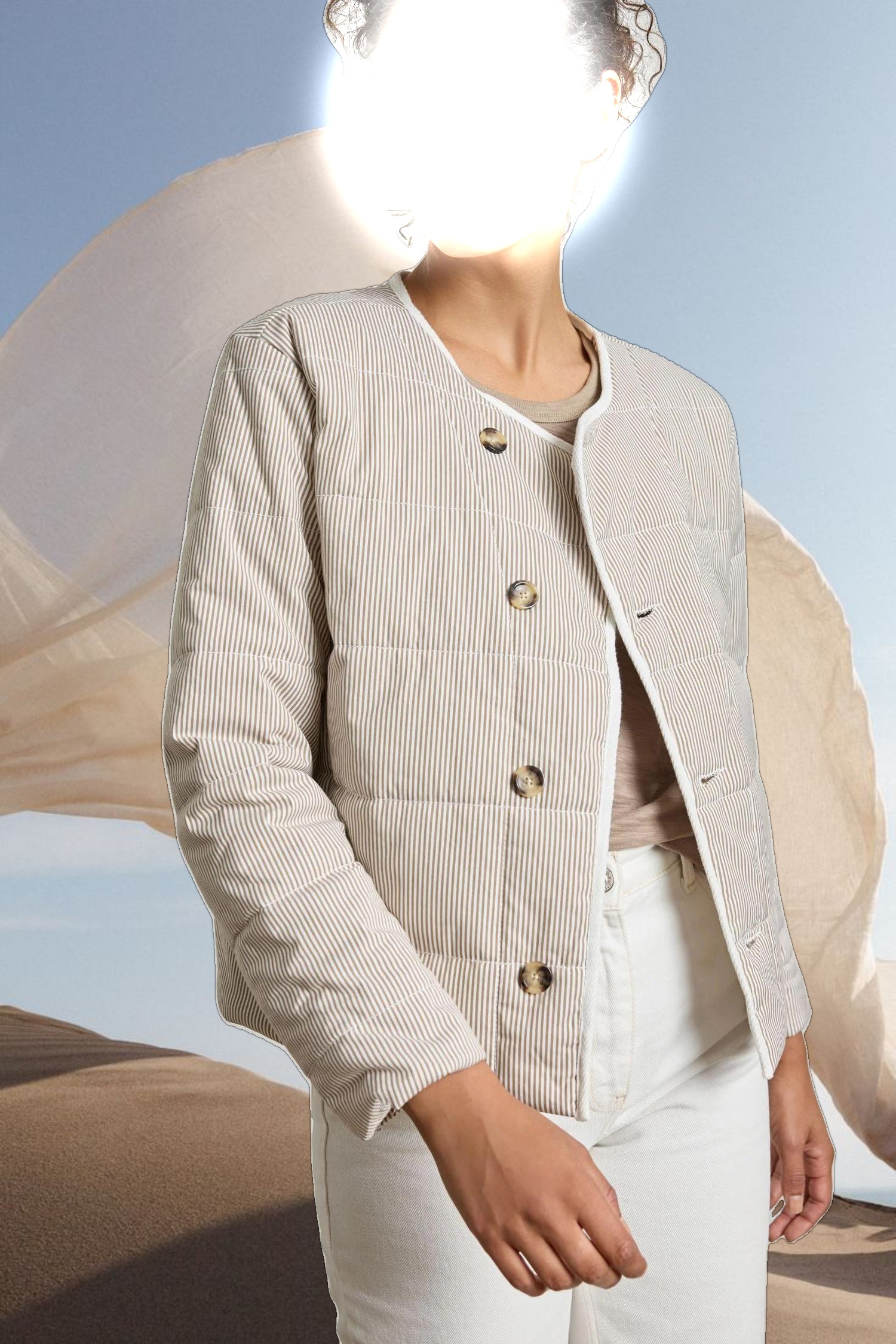 Striped Collarless Jacket