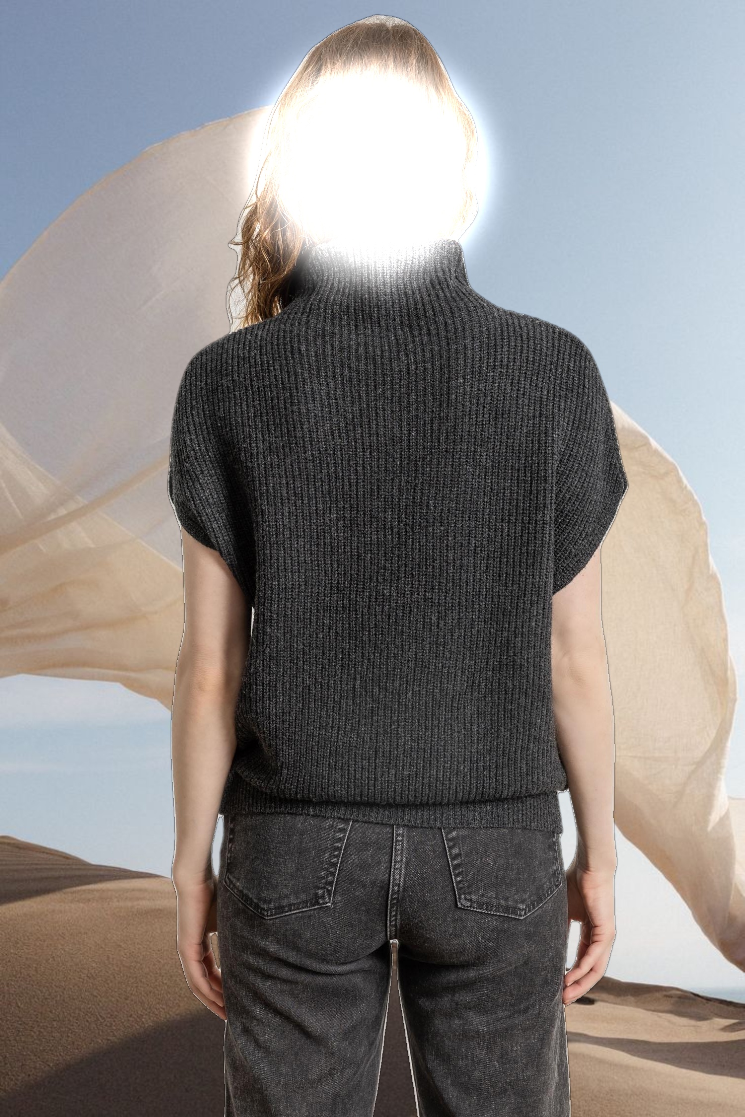 Ribbed Funnel Neck Sweater