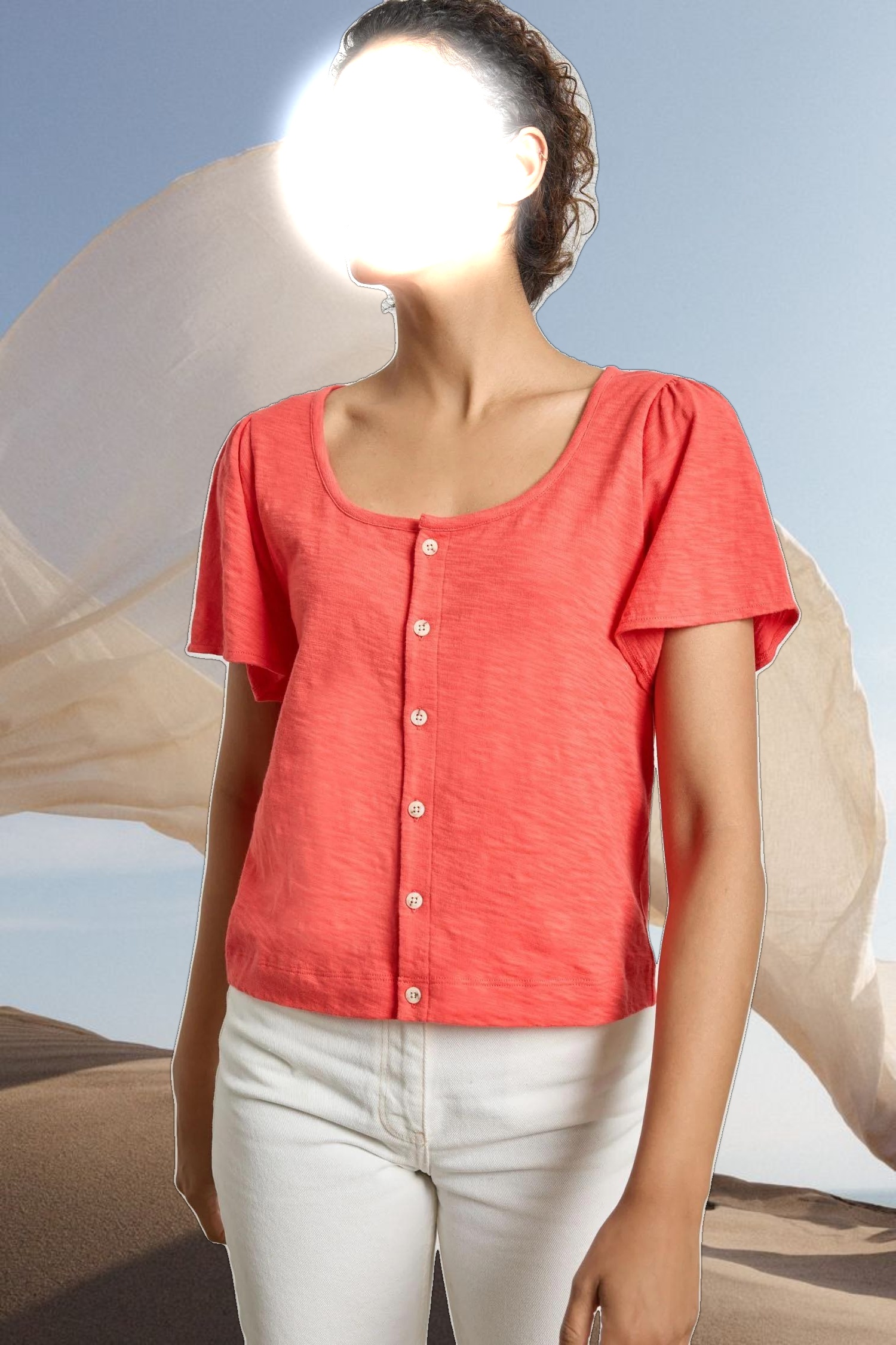 Button Front Flutter Sleeve