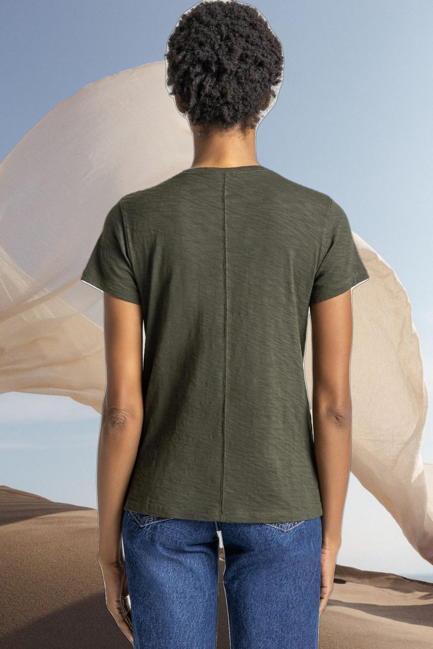 V-Neck Short Sleeve Back Seam Tee