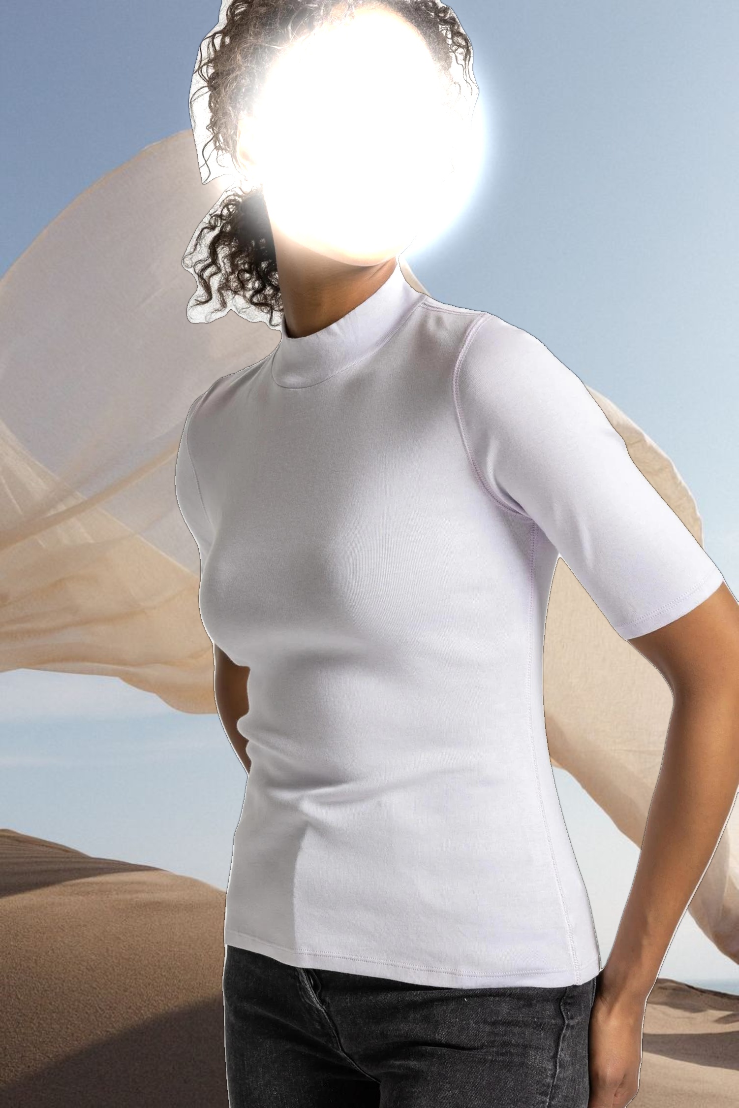 Elbow Sleeve Mock Neck