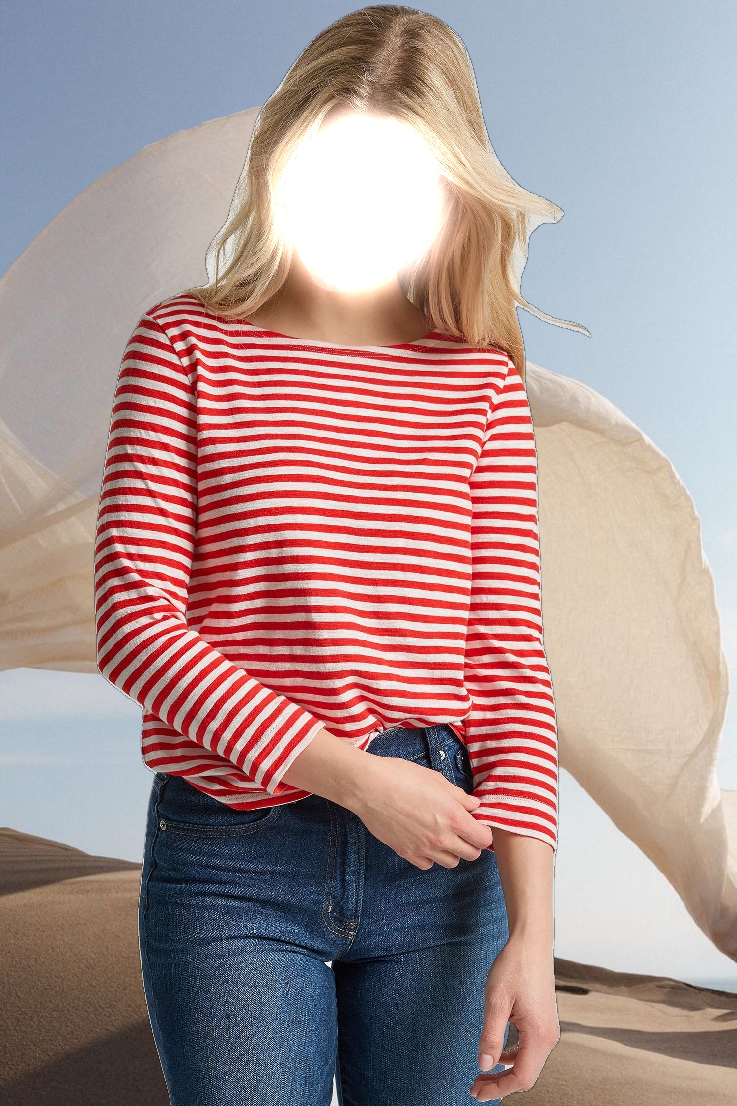 3/4 Sleeve Striped Boatneck
