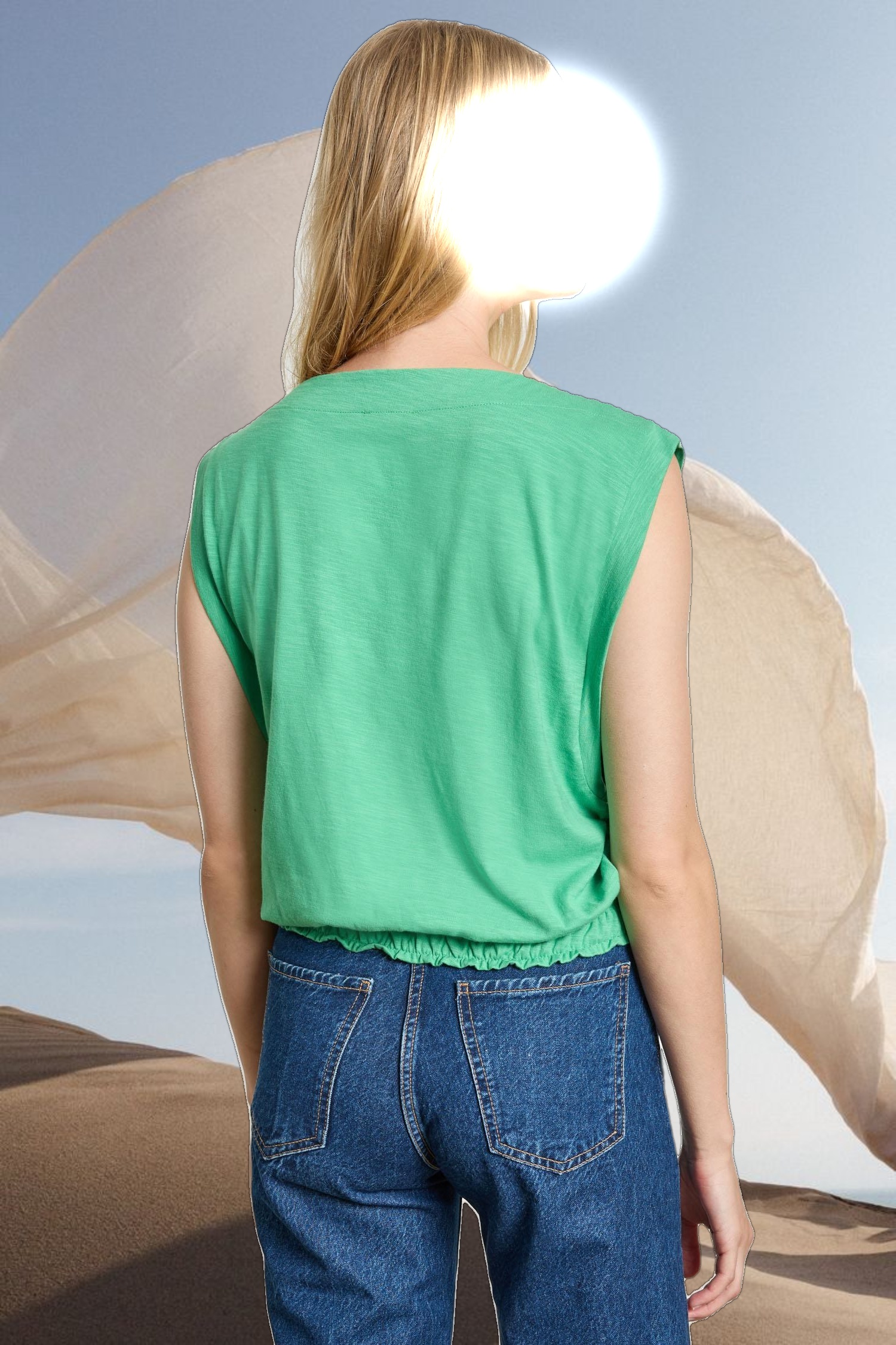 Elastic Hem Boatneck Top