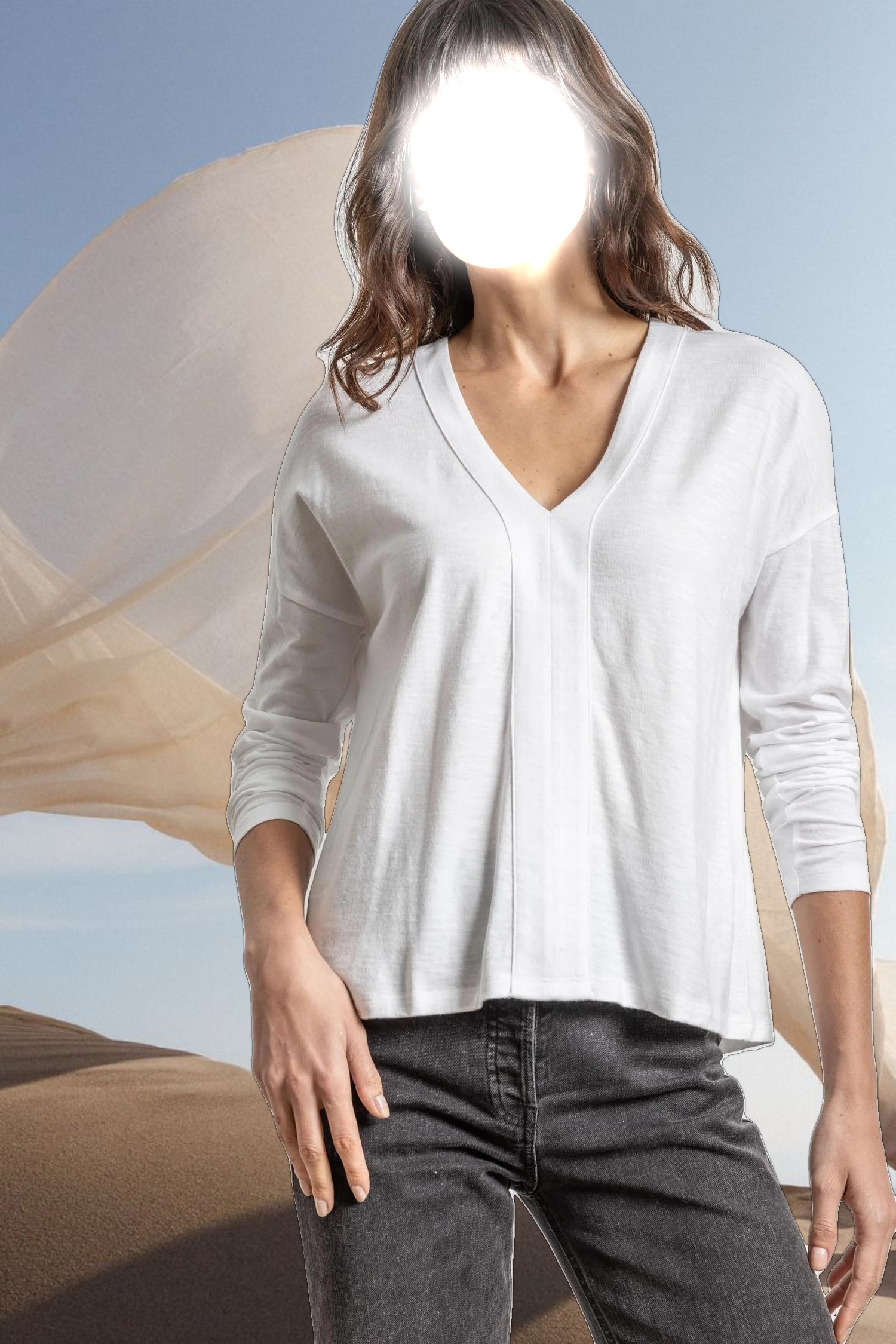 Drop Shoulder V-Neck