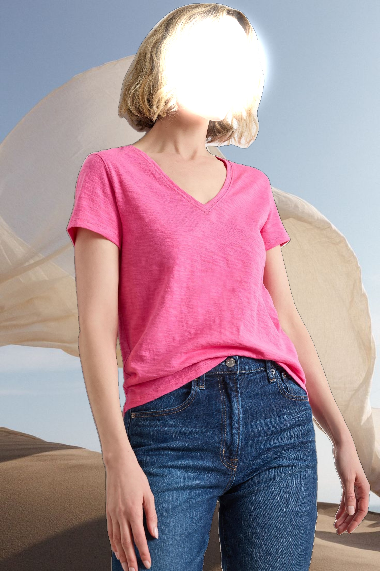 Short Sleeve Back Seam V-Neck