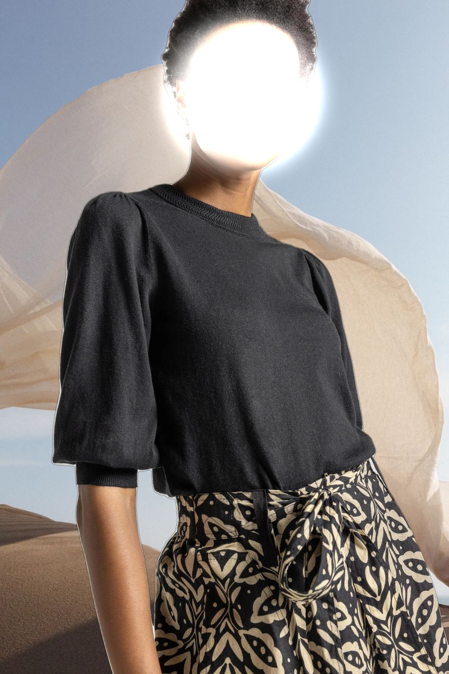 Puff Sleeve Crewneck Sweater