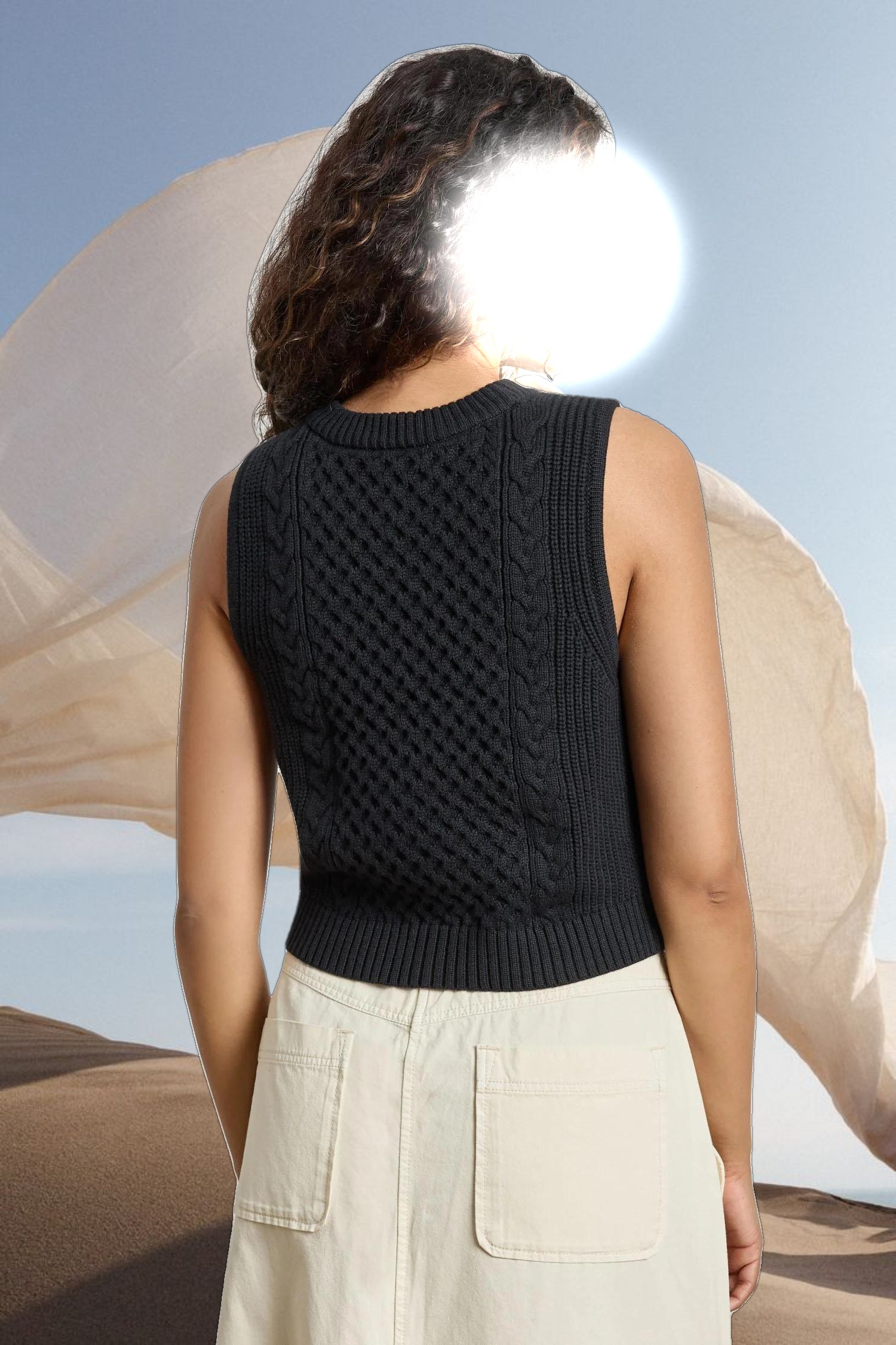 Cropped Cable Tank Sweater