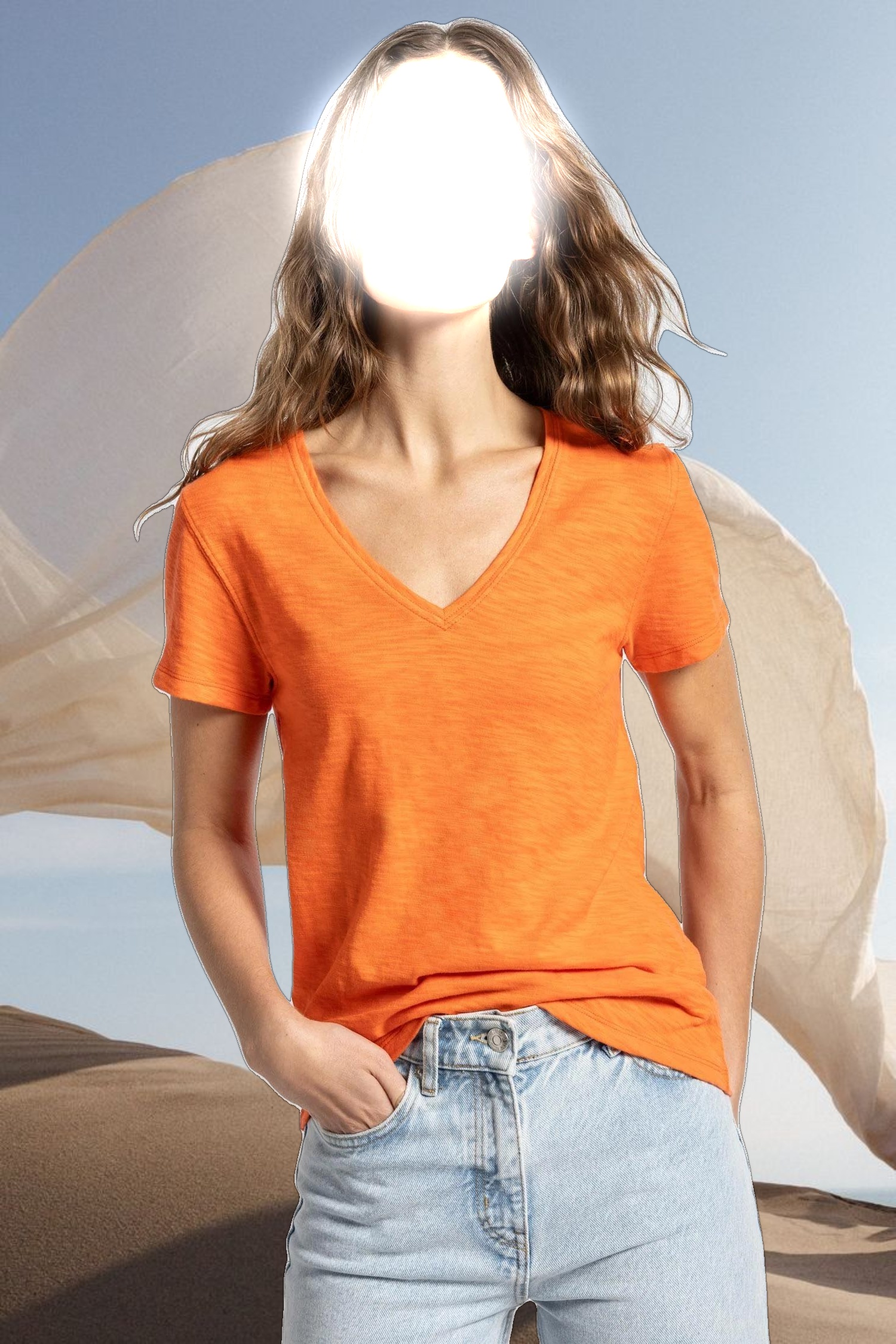 V-Neck Short Sleeve Back Seam Tee