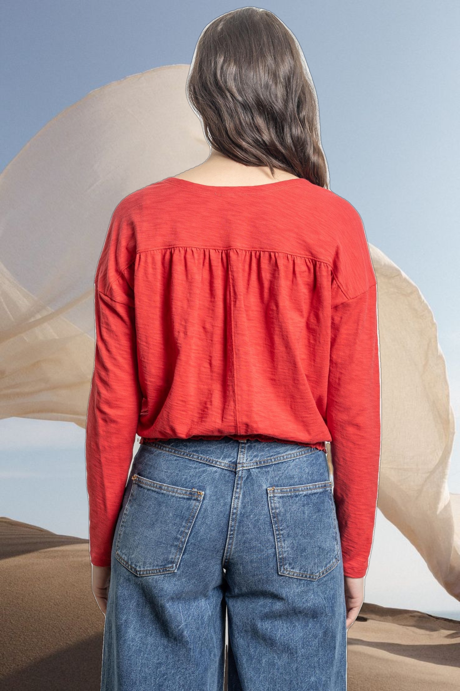 Elastic Hem Easy V-Neck