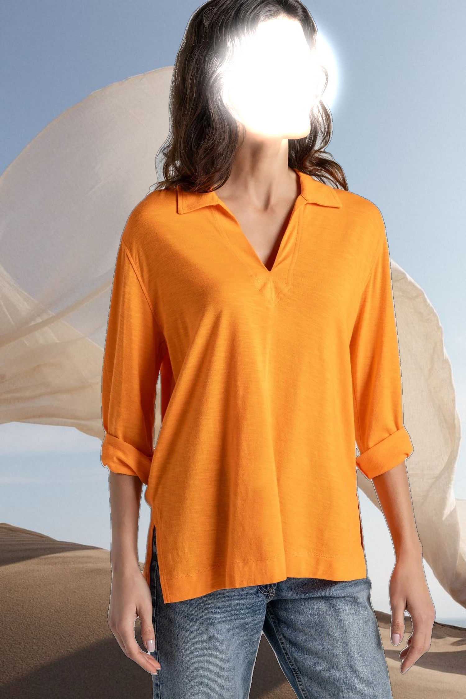 3/4 Sleeve Split Neck Tunic