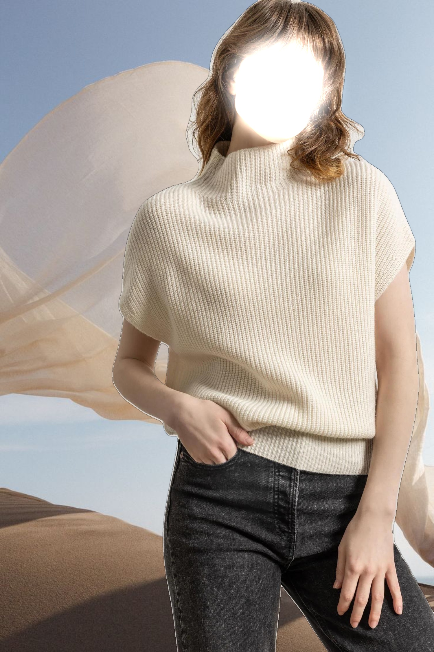 Ribbed Funnel Neck Sweater