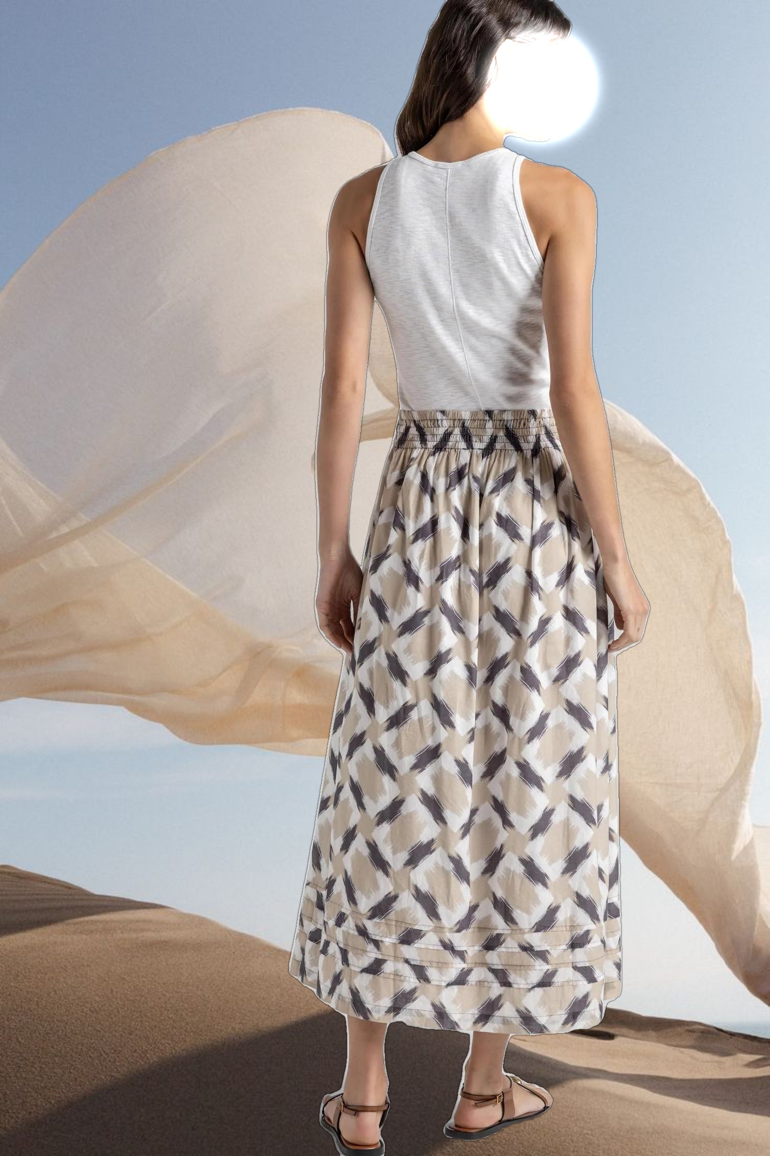 Shirred Elastic Waist Skirt