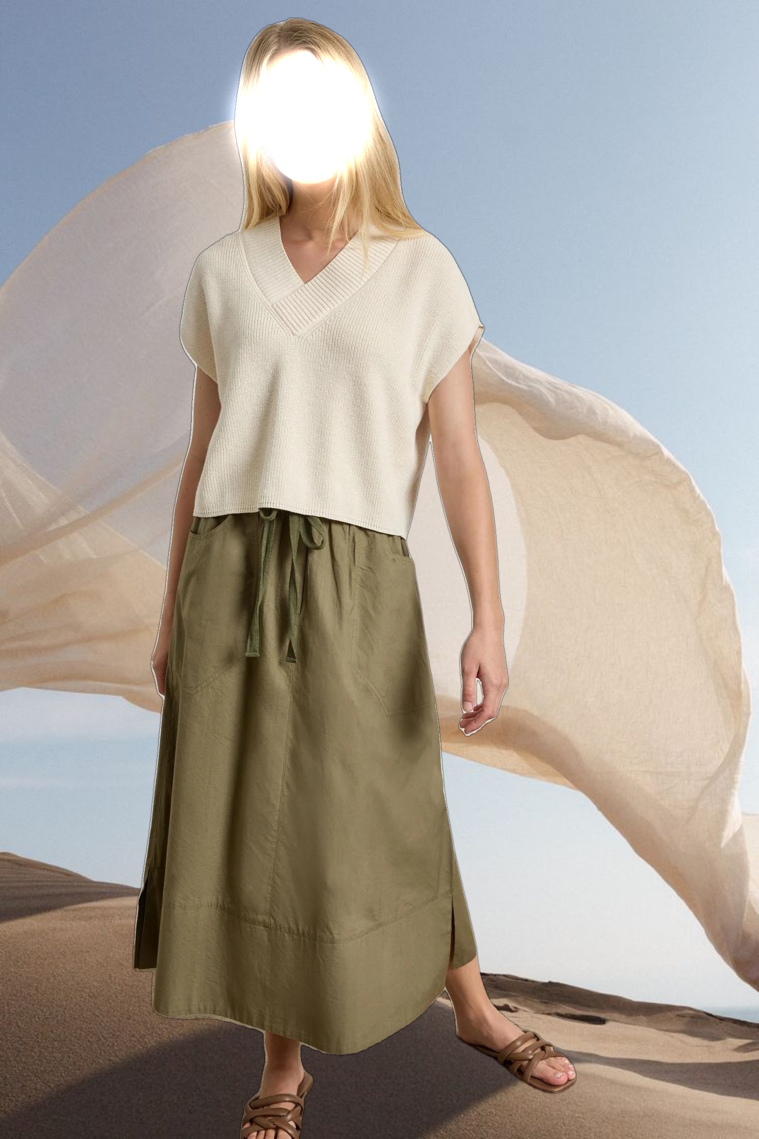 Wide Trim V-Neck Sweater