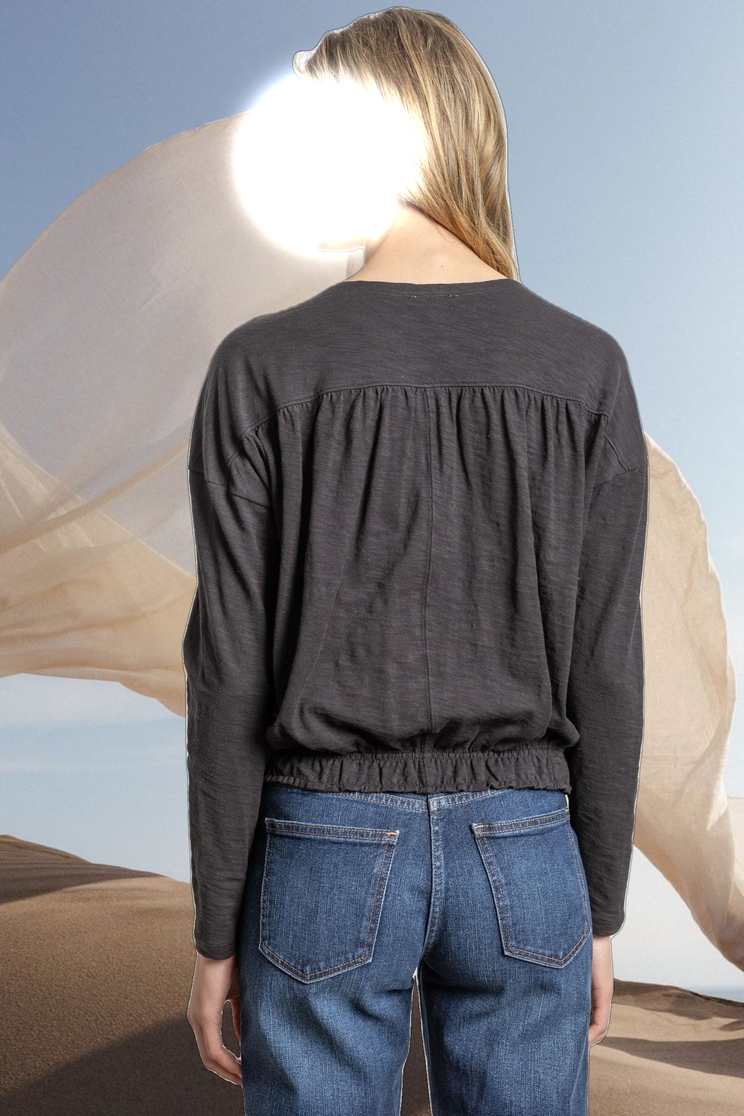 Elastic Hem Easy V-Neck