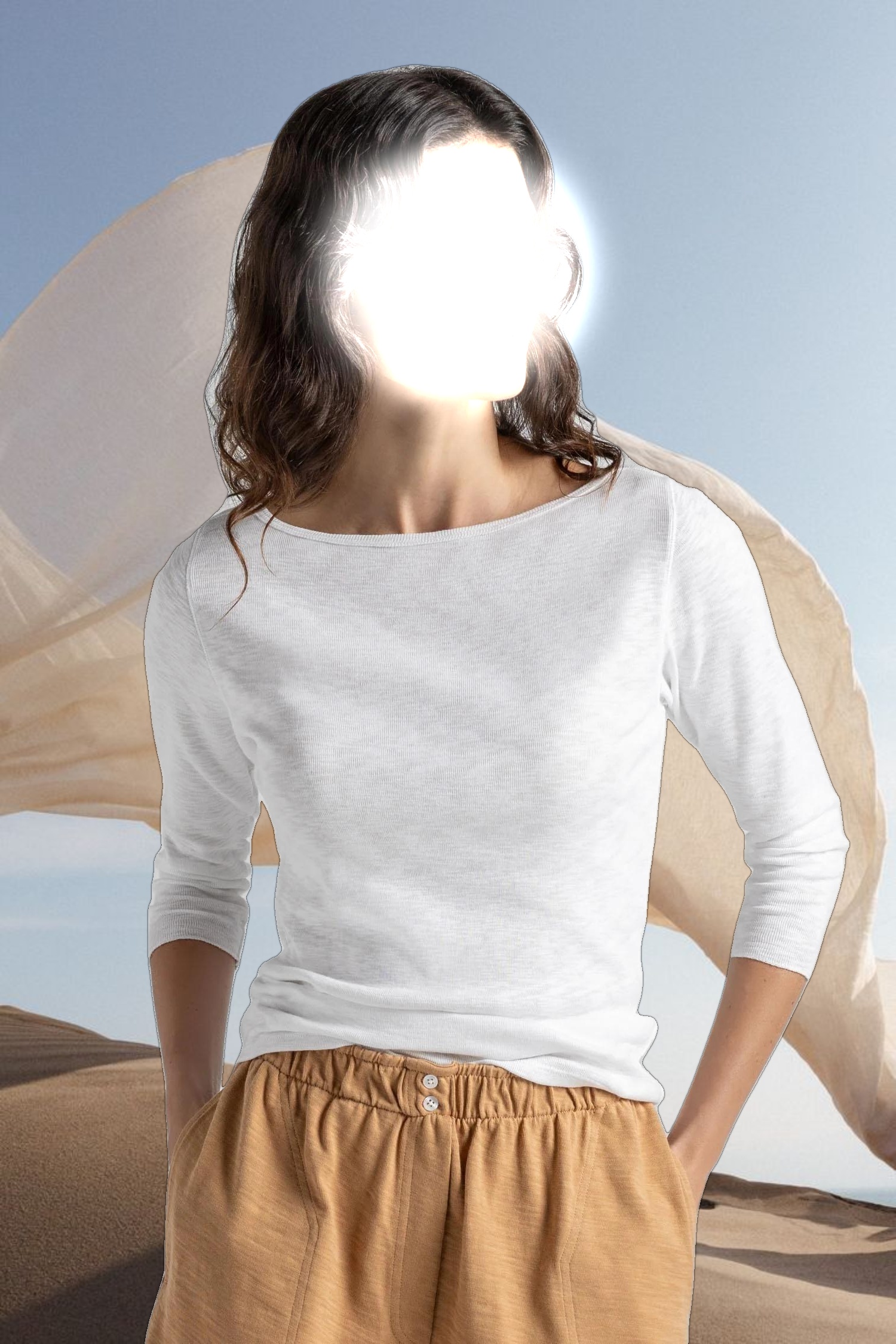 Striped 3/4 Sleeve Boatneck