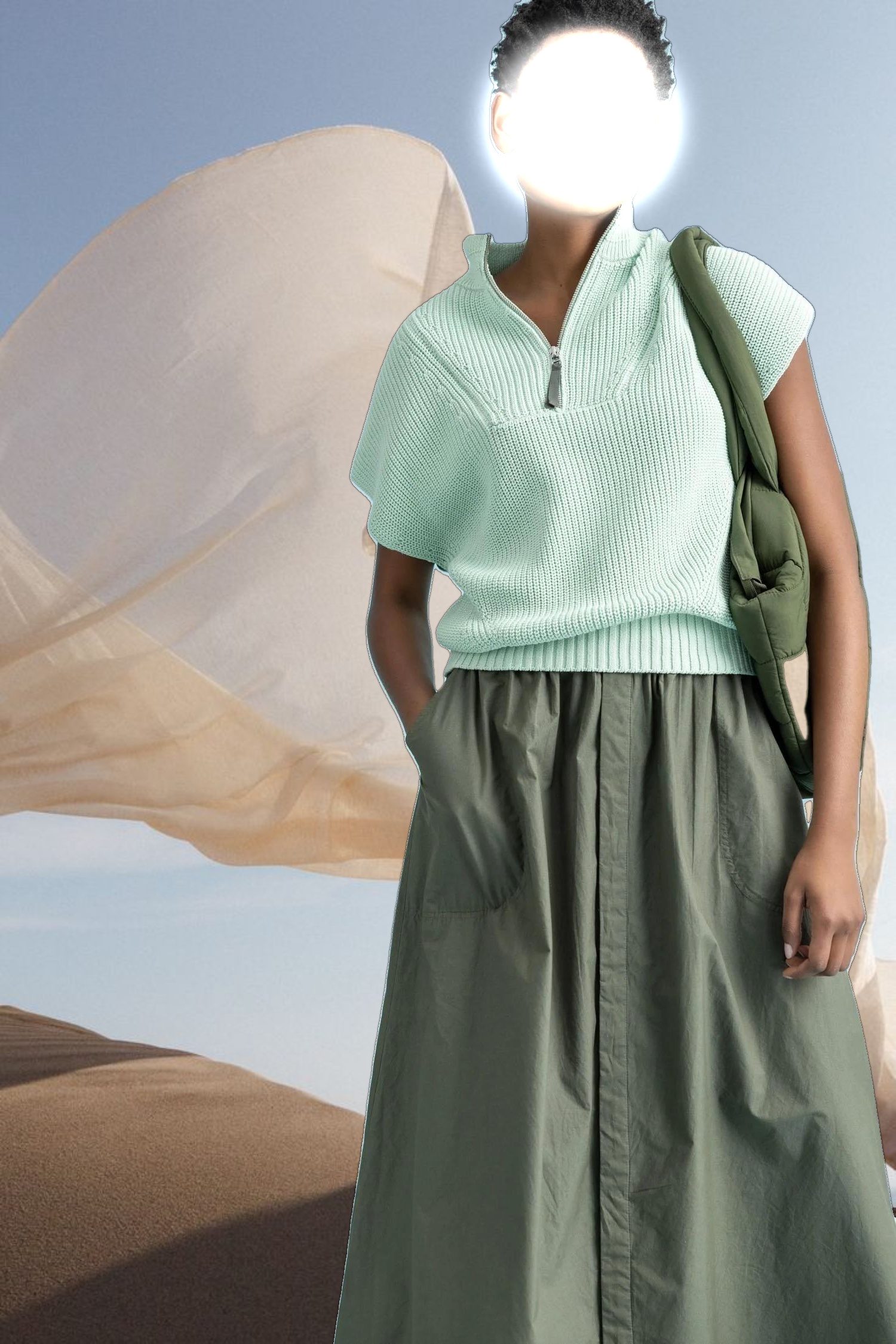 Poplin Button Front Skirt