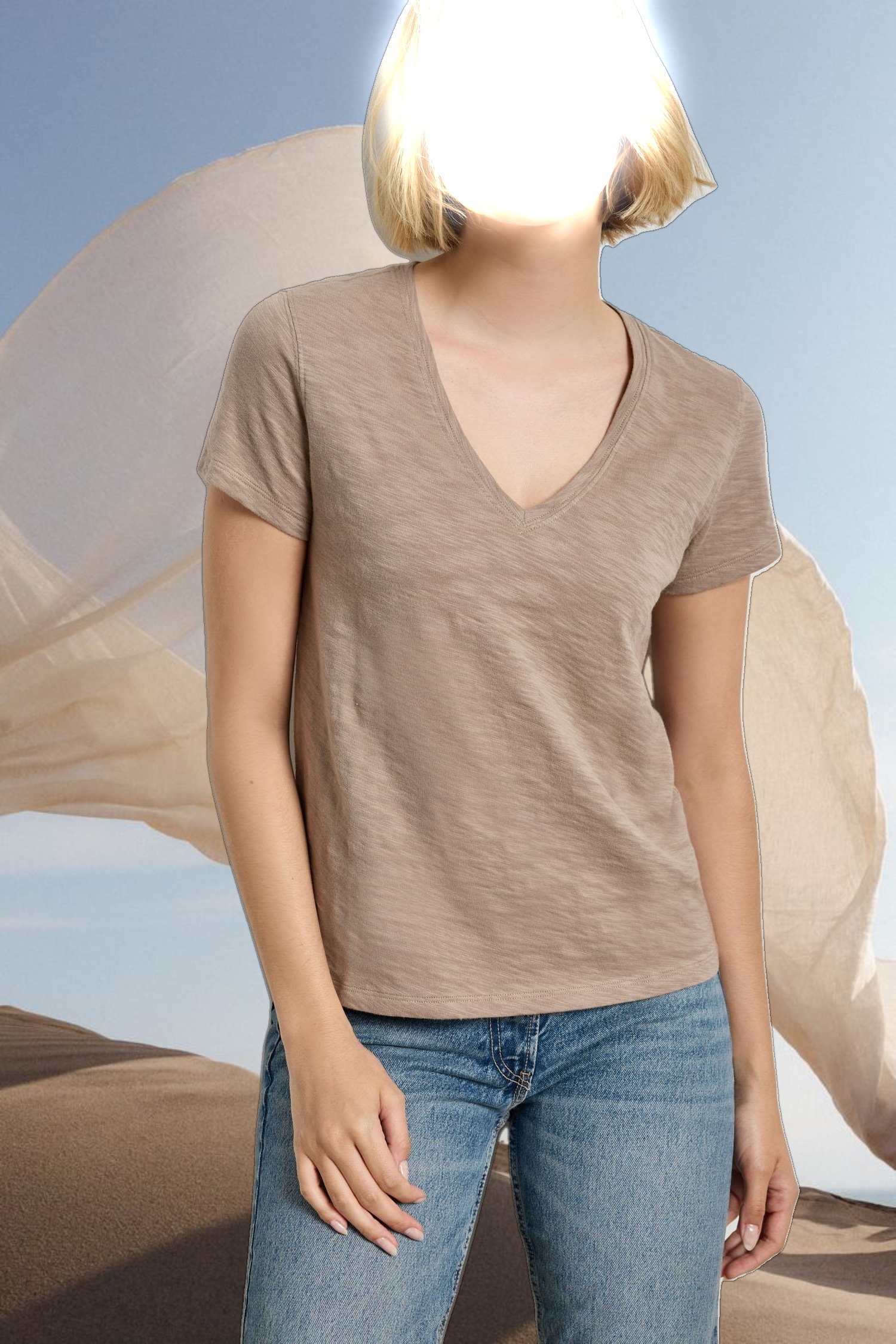 Short Sleeve Back Seam V-Neck