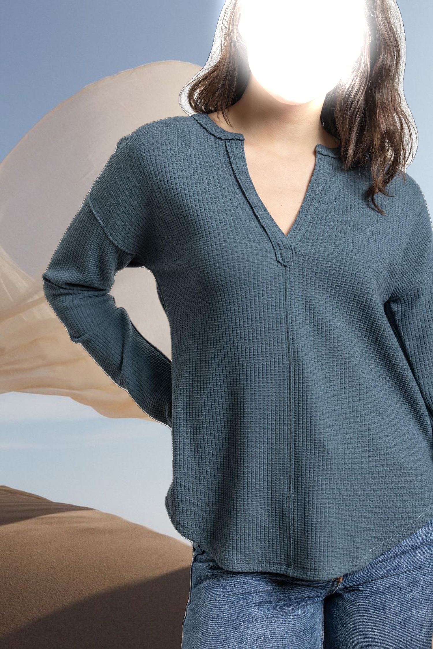 Rounded Hem Split Neck