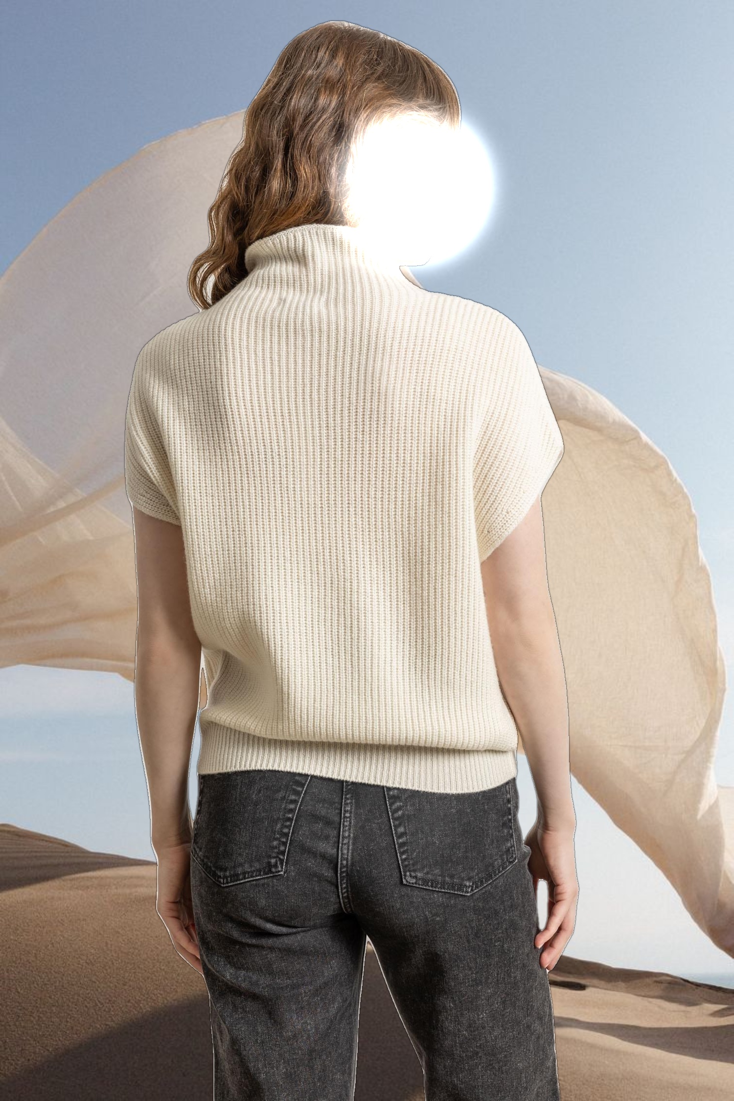 Ribbed Funnel Neck Sweater