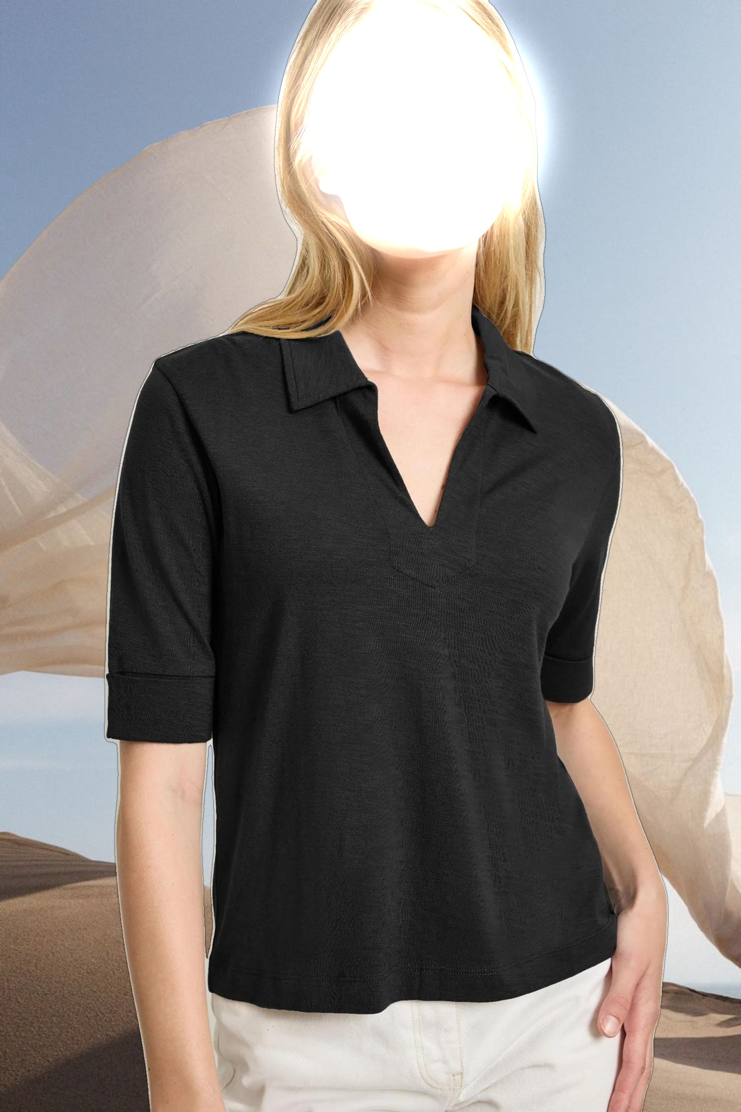 Elbow Sleeve Collared Tee