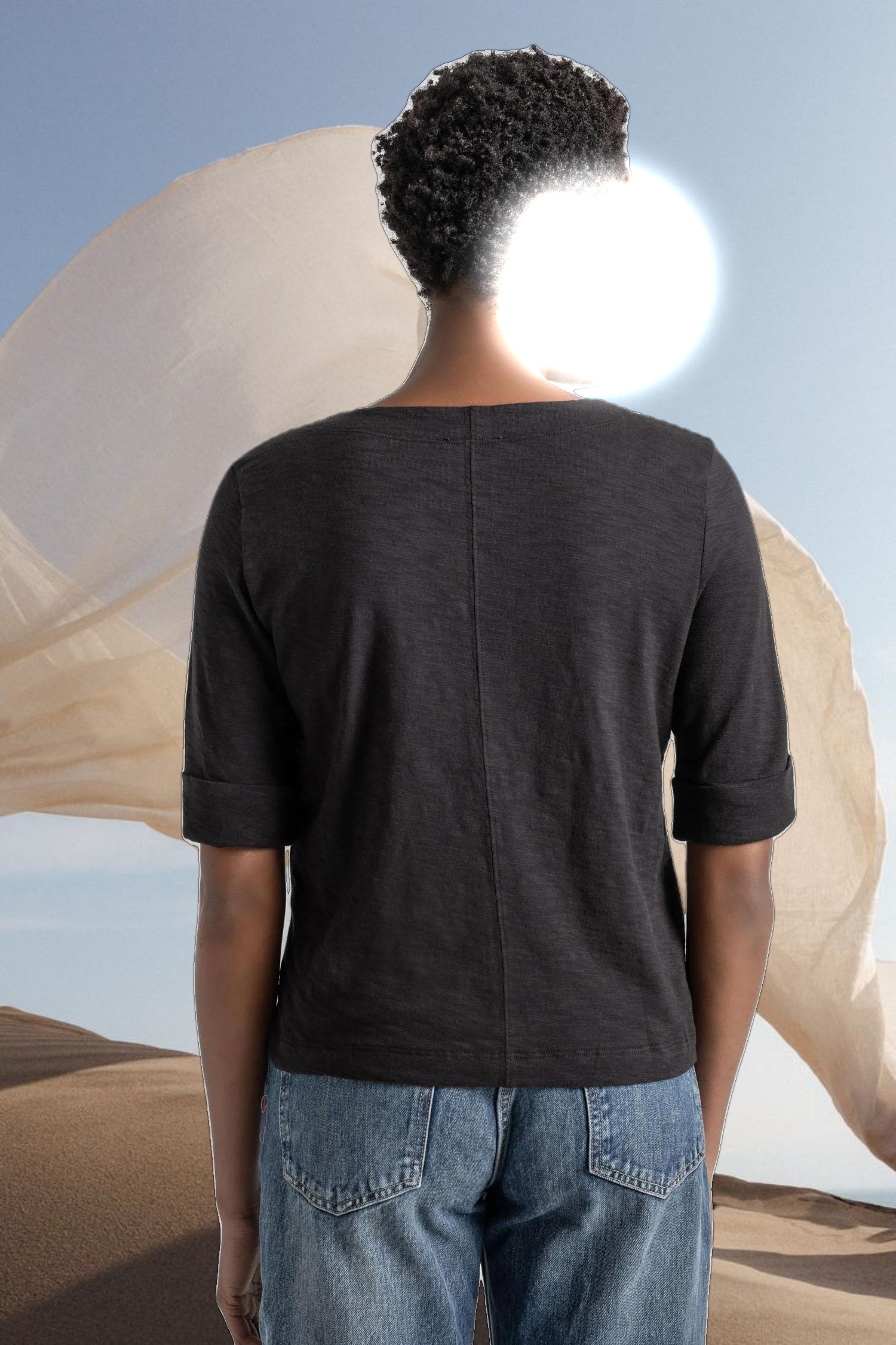 Cuff Sleeve Split Neck