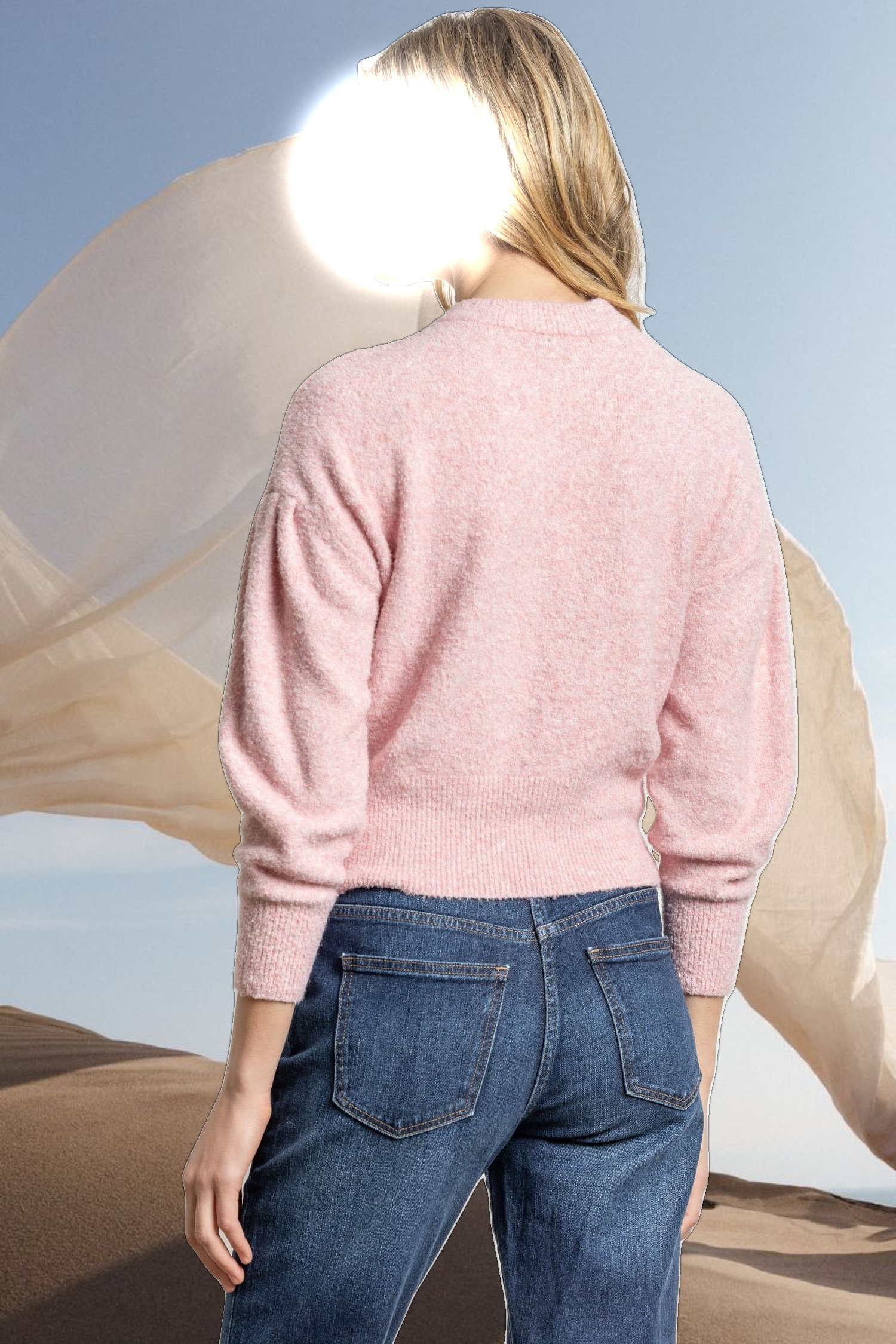 Pleated Sleeve Crewneck Sweater